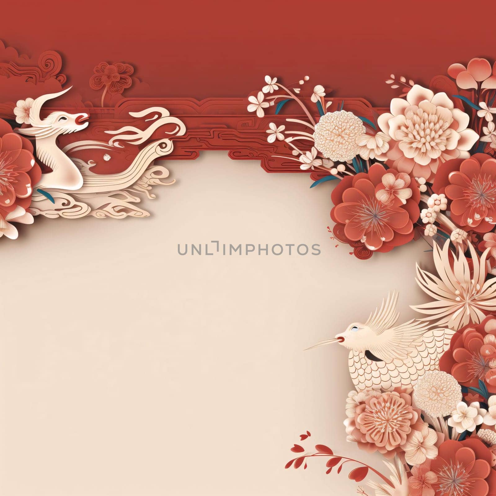 Bright card with rabbits and cherry blossoms. Banner with space for your own content. Blank space for the inscription. Chinese New Year celebrations. A time of celebration and resolutions.