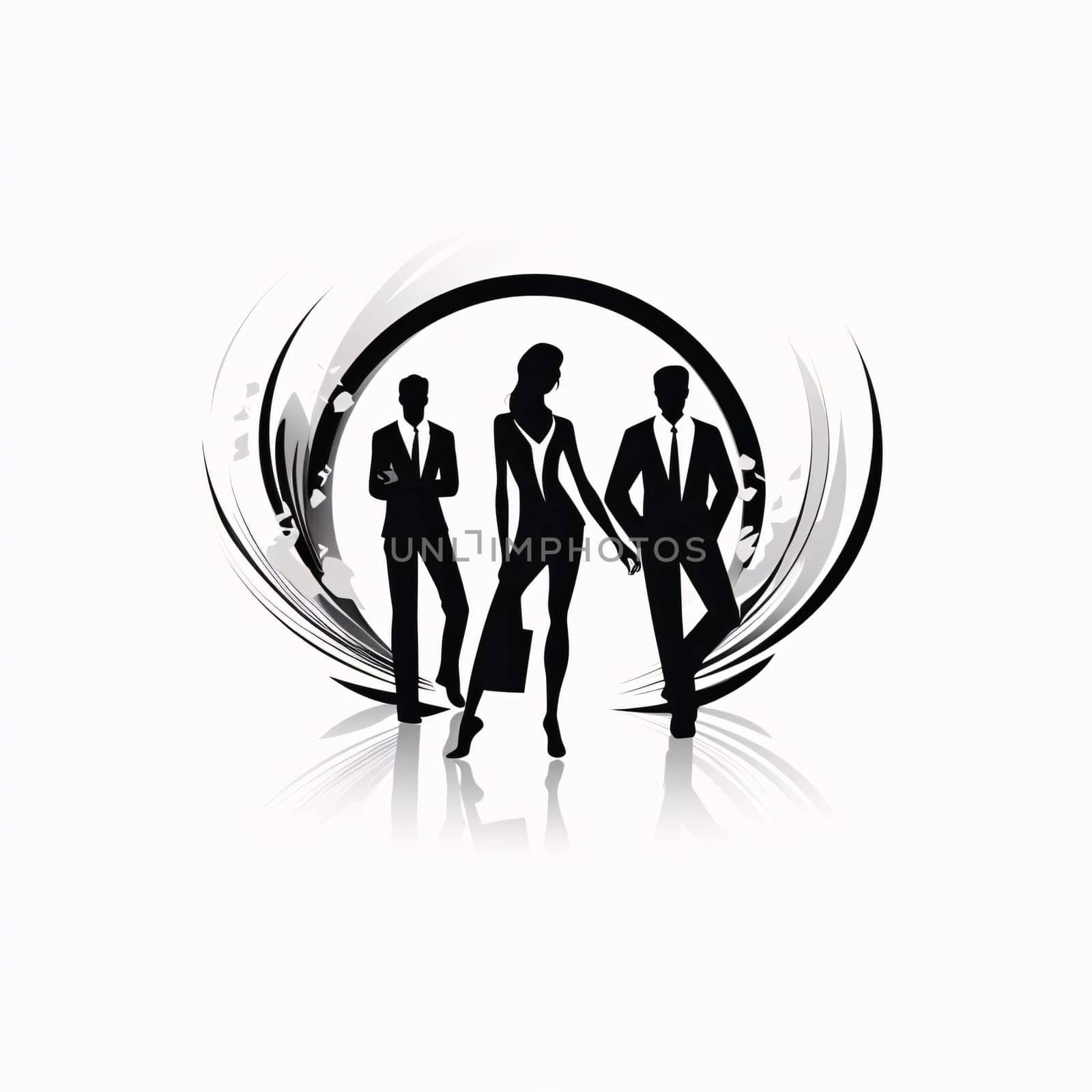 Logo silhouettes of two men in suits and a woman in a circle white background. Celebrating Black History Month! African-American History Month!