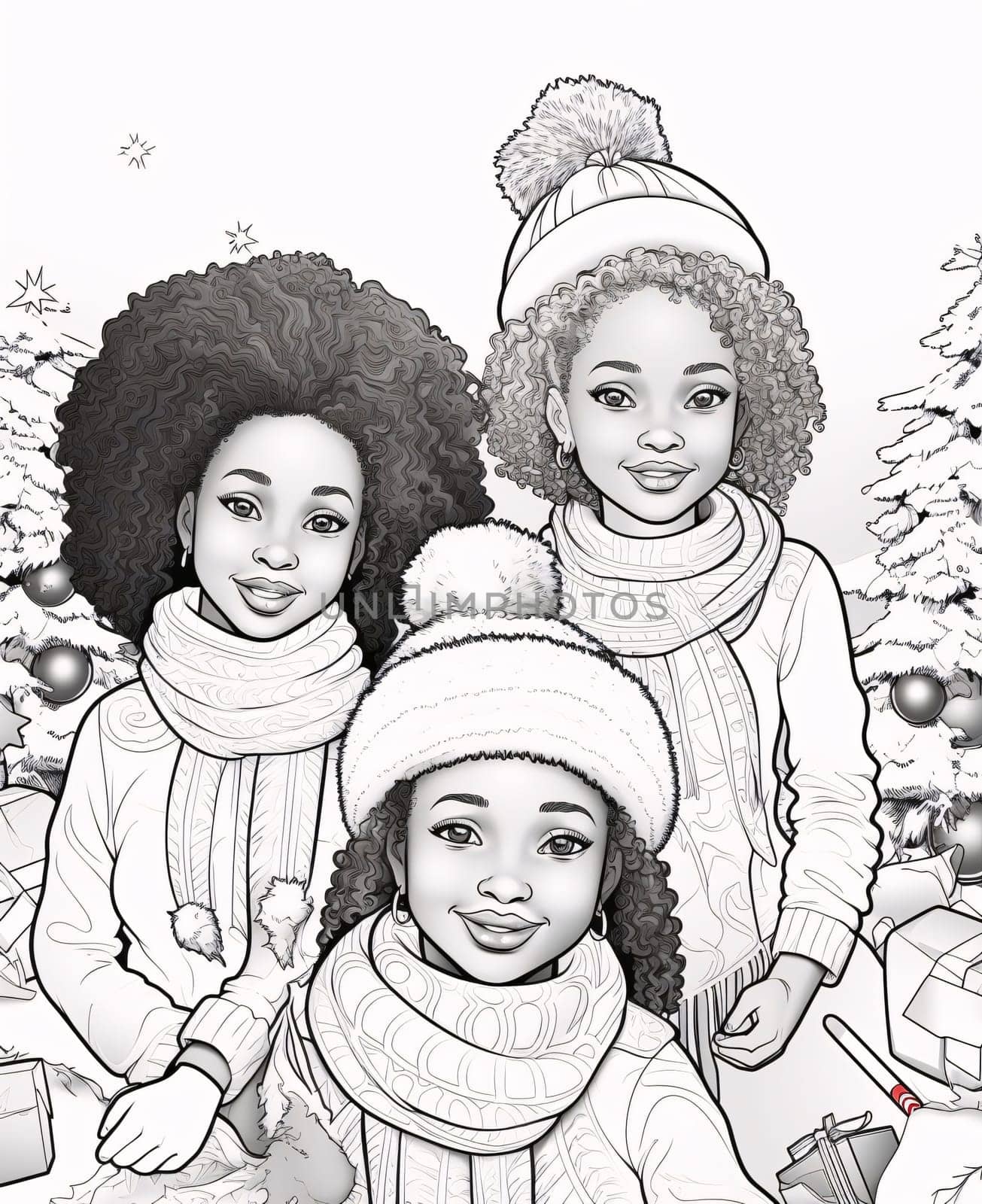 Black and White coloring page, black family wearing hats and scarves. Celebrating Black History Month! by ThemesS