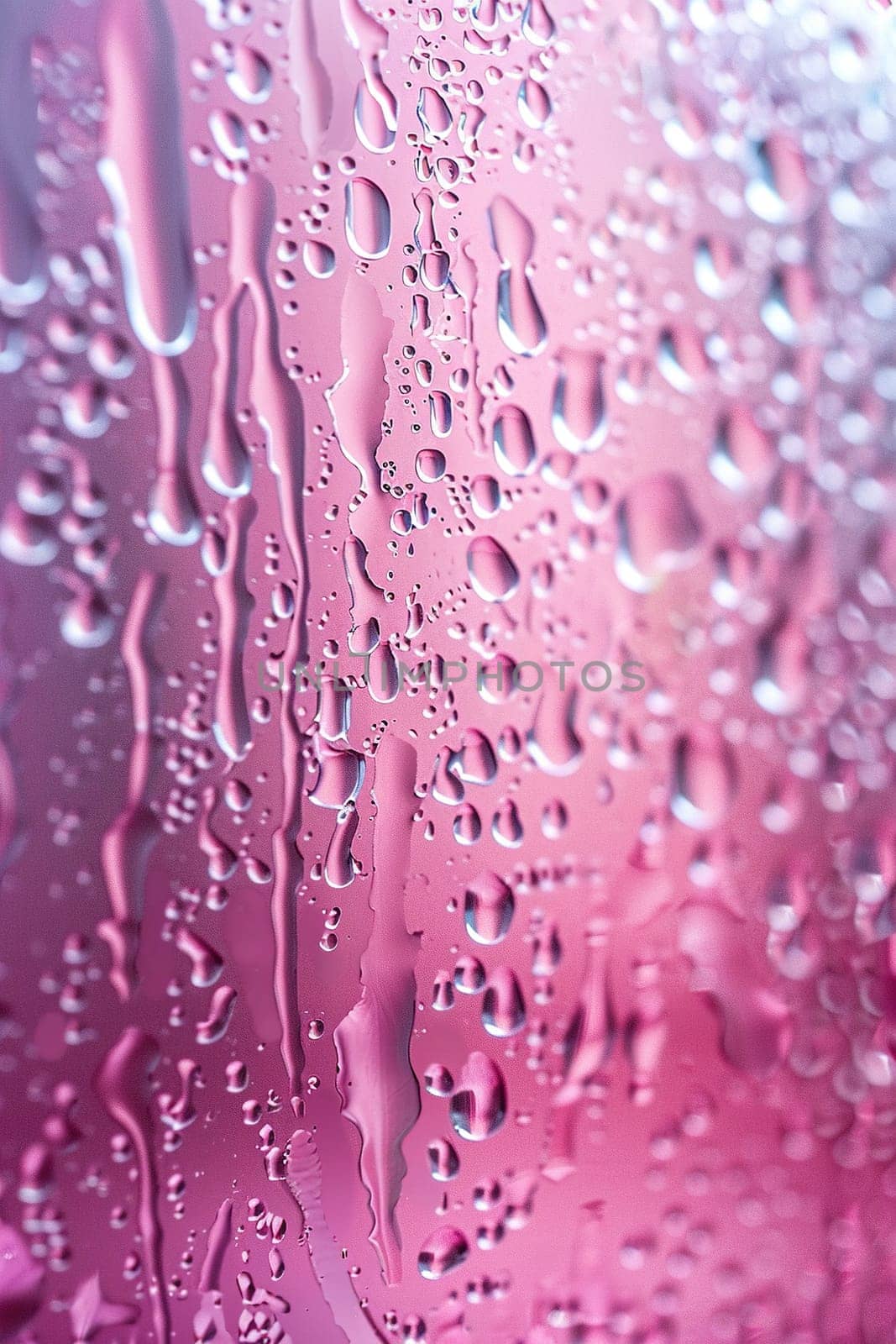 Foggy pink glass with drops and streaks of water. Vertical background for tik tok, instagram, stories. Generated by artificial intelligence by Vovmar
