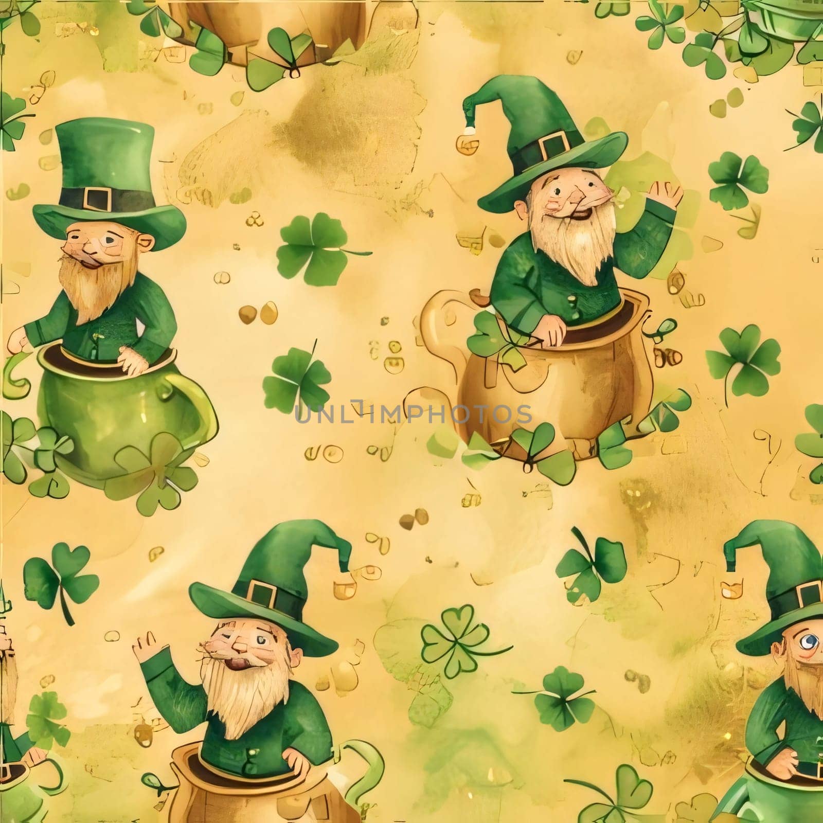 Elegant and modern. Green leprechauns in jugs. as abstract background, wallpaper, banner, texture design with pattern - vector. Green colors.