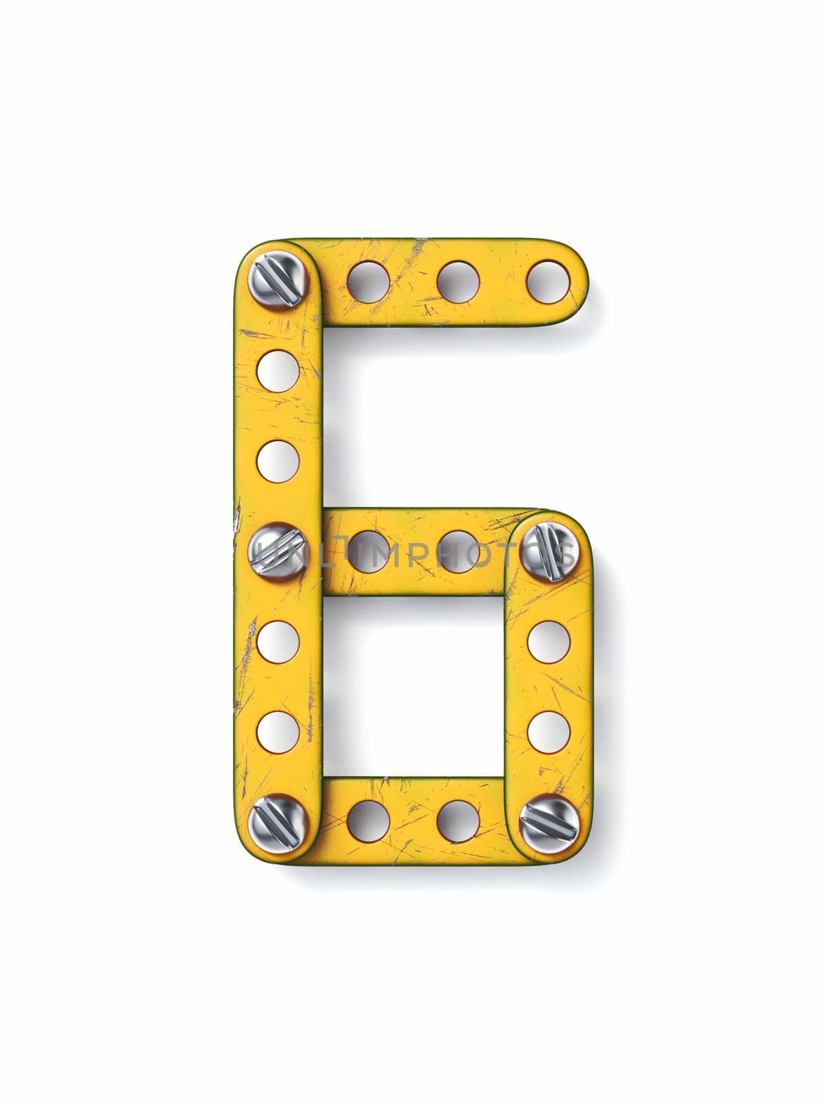 Aged yellow constructor font Number 6 SIX 3D by djmilic