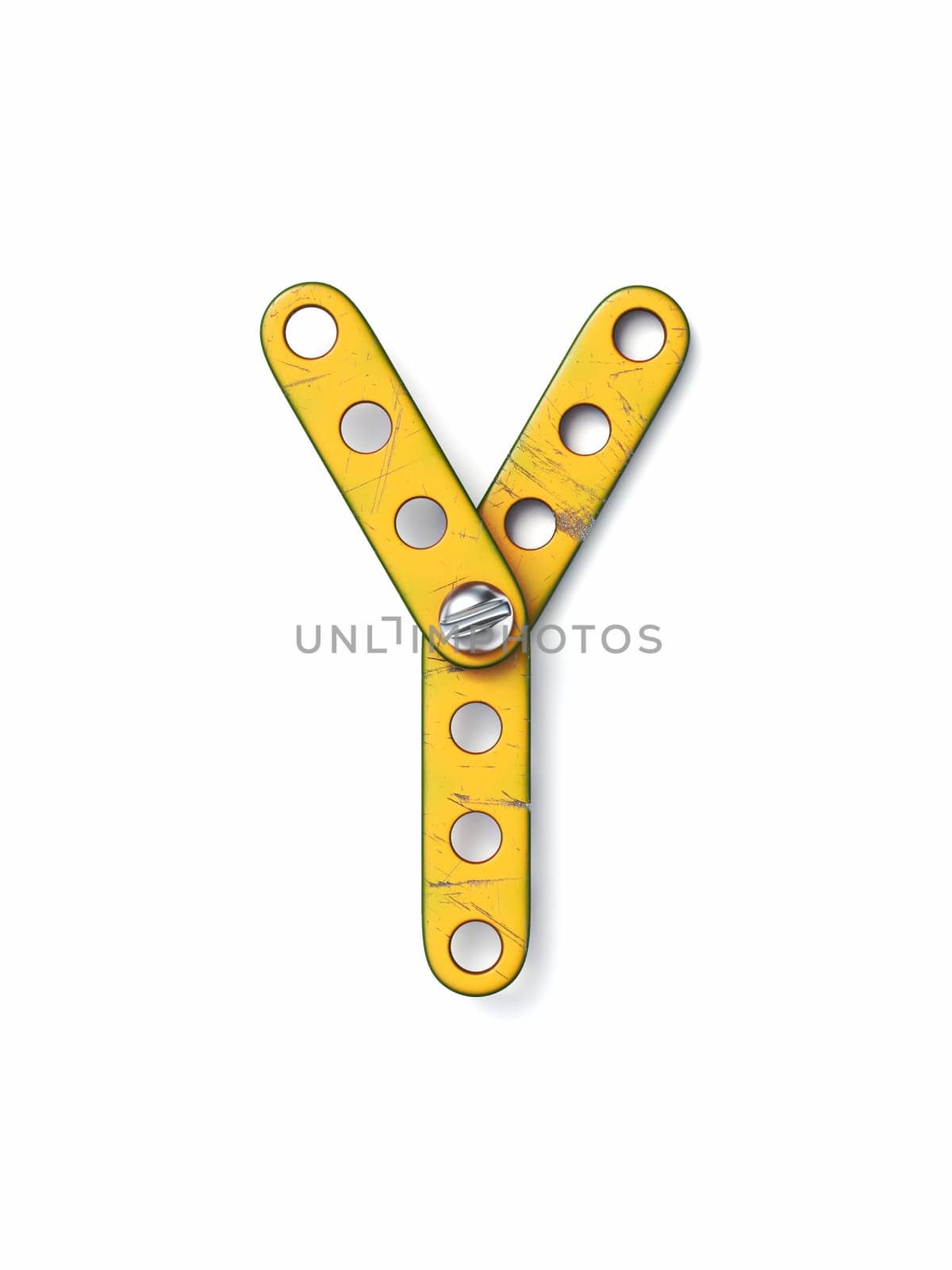 Aged yellow constructor font Letter Y 3D rendering illustration isolated on white background