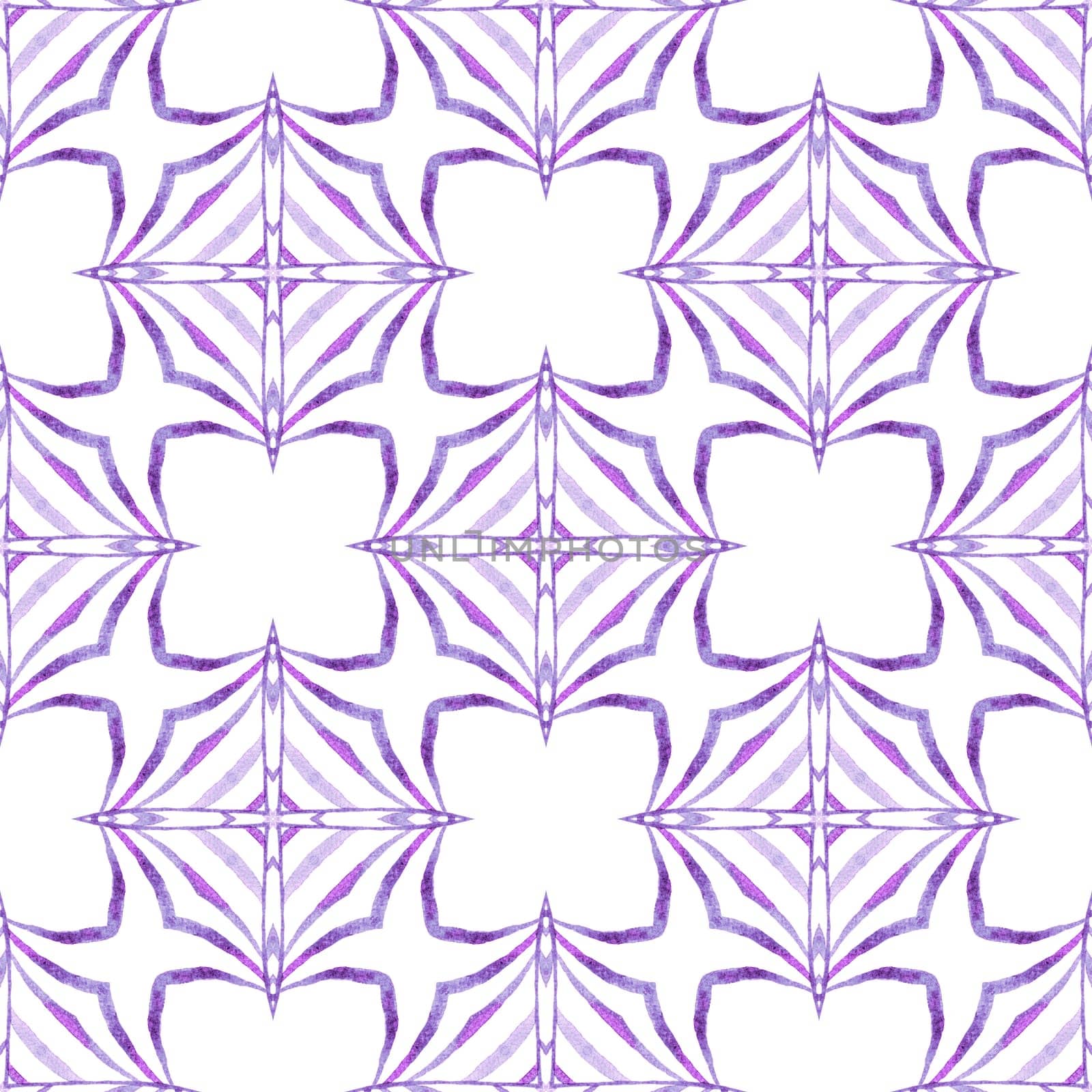 Textile ready neat print, swimwear fabric, wallpaper, wrapping. Purple unique boho chic summer design. Chevron watercolor pattern. Green geometric chevron watercolor border.