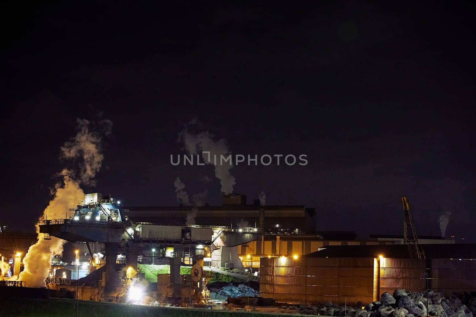 steel mill in the Netherlands at night.