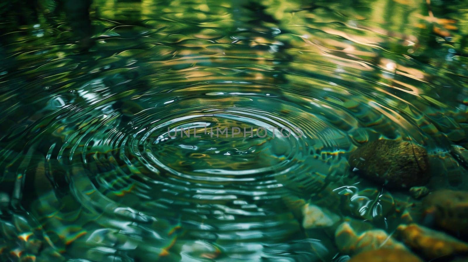 A close up of a water ripple in the middle of some green grass