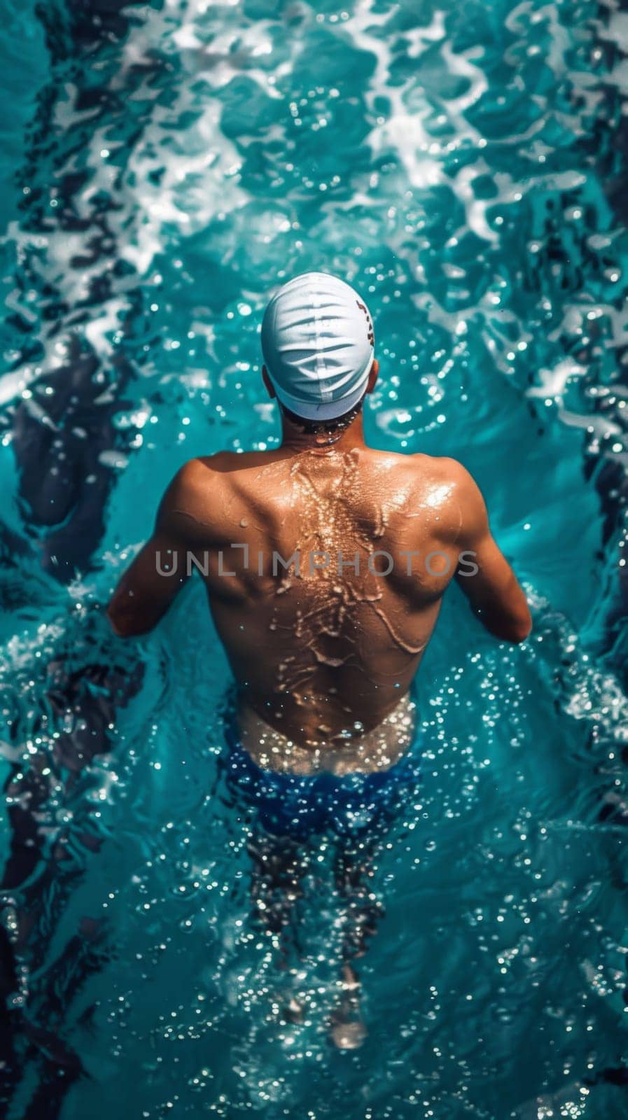A man in a swim cap swimming through the water