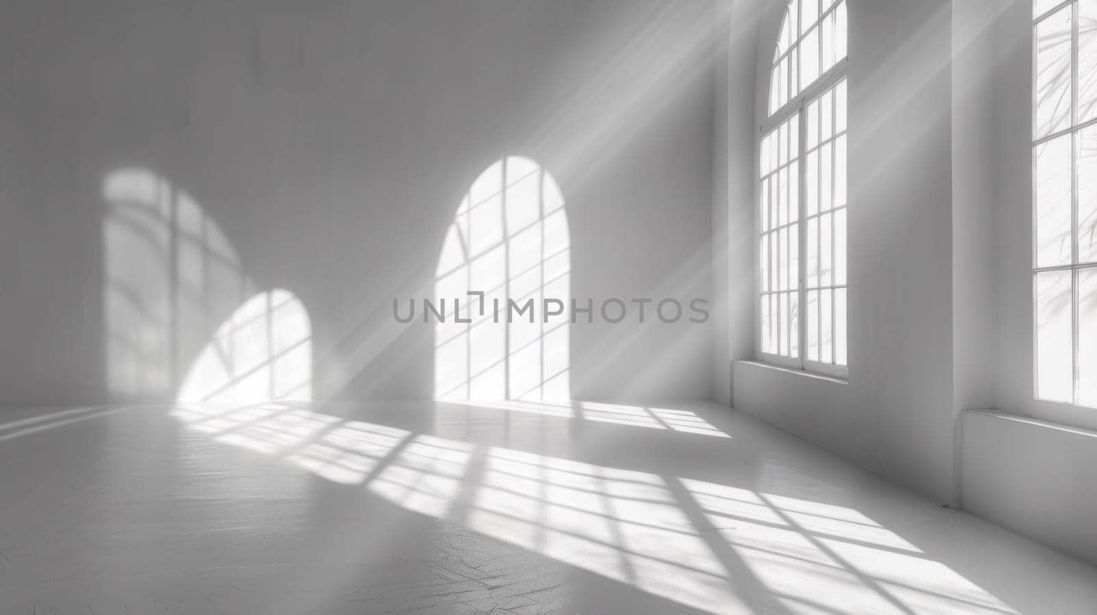 A white room with sunlight coming through the windows
