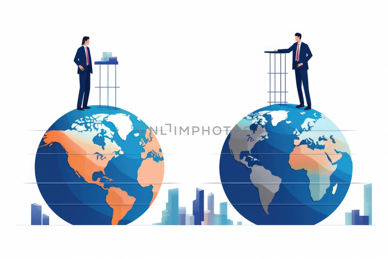 SME cartoon illustration - Generative AI. World, map, continent, businessman. by simakovavector