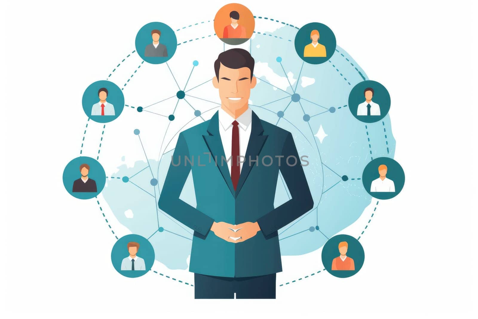 Stakeholder cartoon illustration - Generative AI. Man, woman, chain, suit. by simakovavector