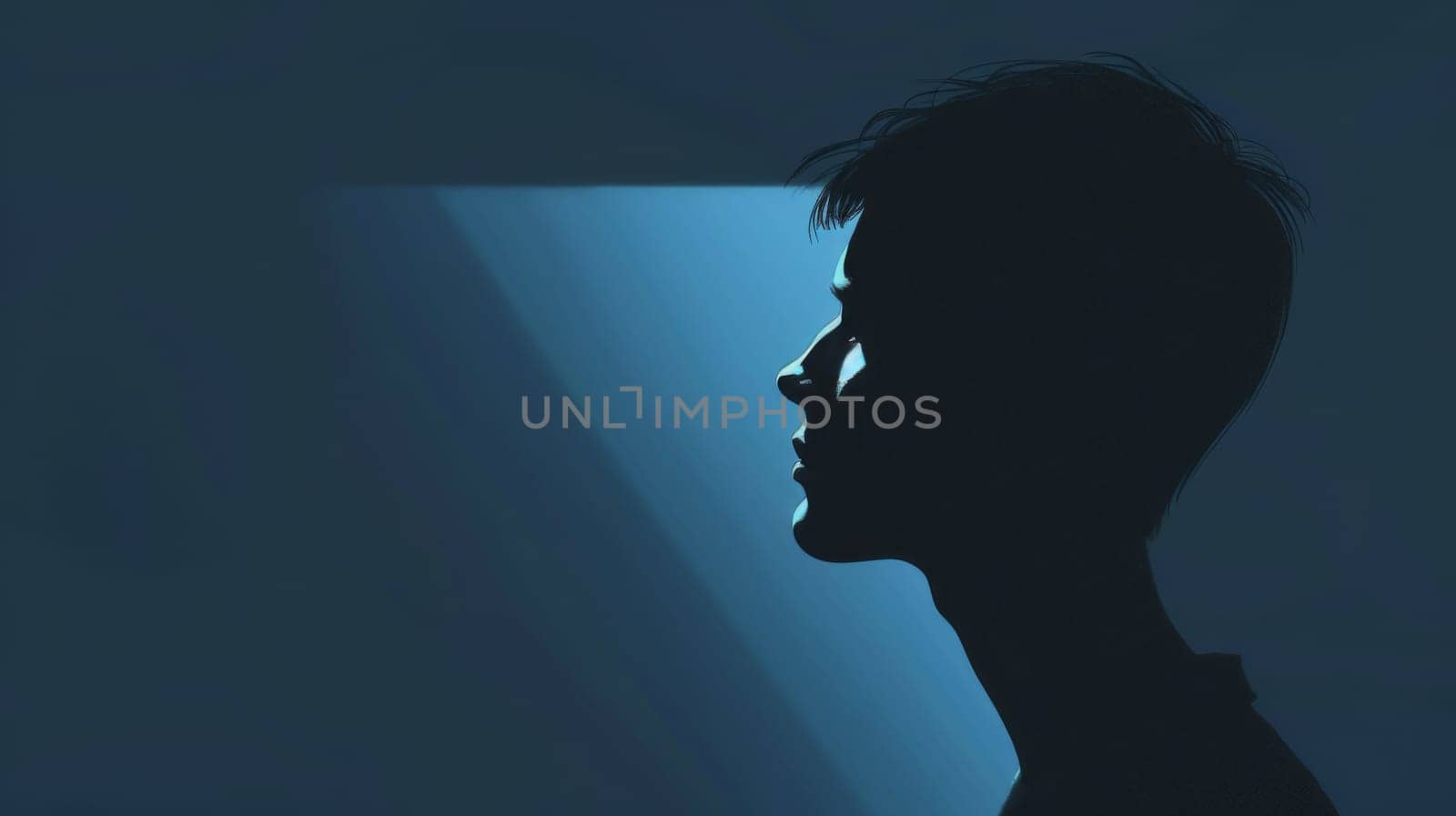 A silhouette of a man looking up at the light