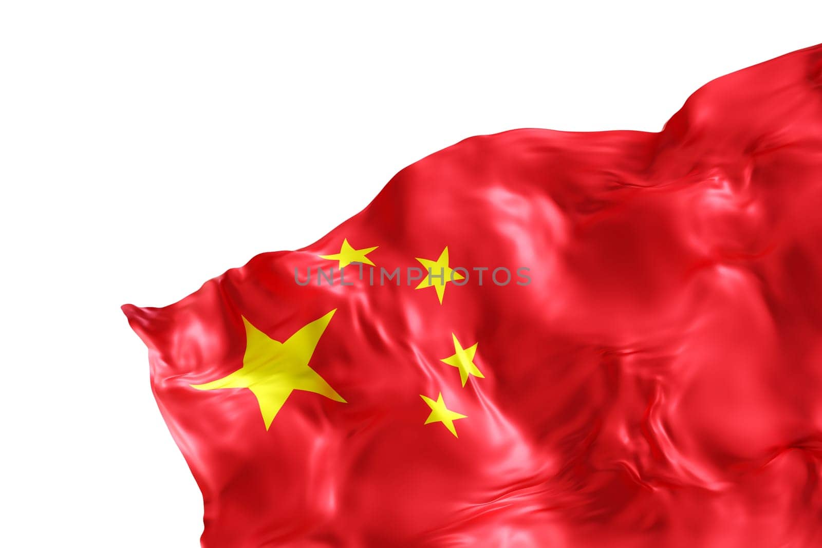 Realistic flag of China with folds, isolated on white background. Footer, corner design element. Cut out. Perfect for patriotic themes or national event promotions. Empty, copy space. 3D render. by creativebird