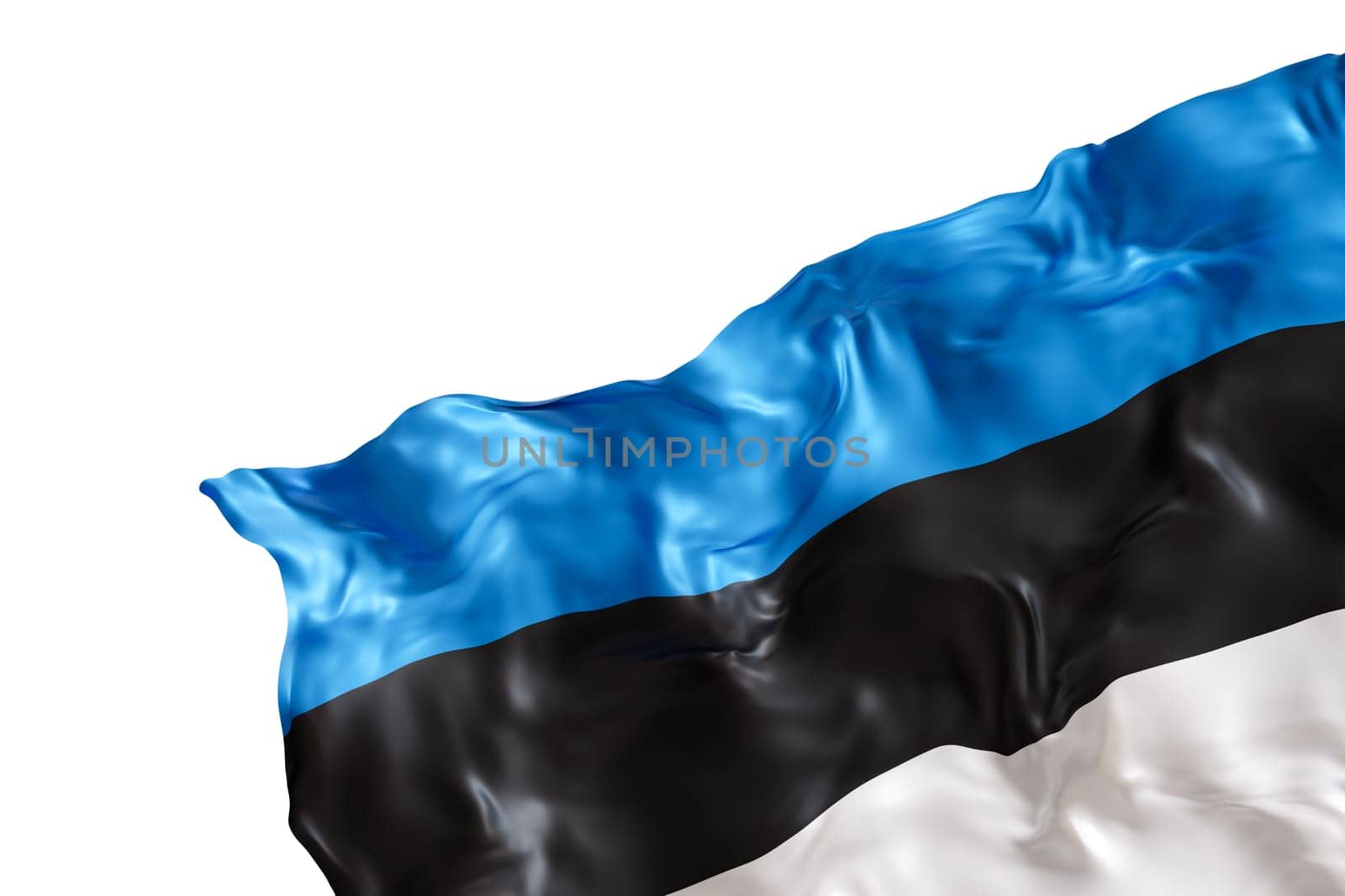 Realistic flag of Estonia with folds, isolated on white background. Footer, corner design element. Cut out. Perfect for patriotic themes or national event promotions. Empty, copy space. 3D render. by creativebird