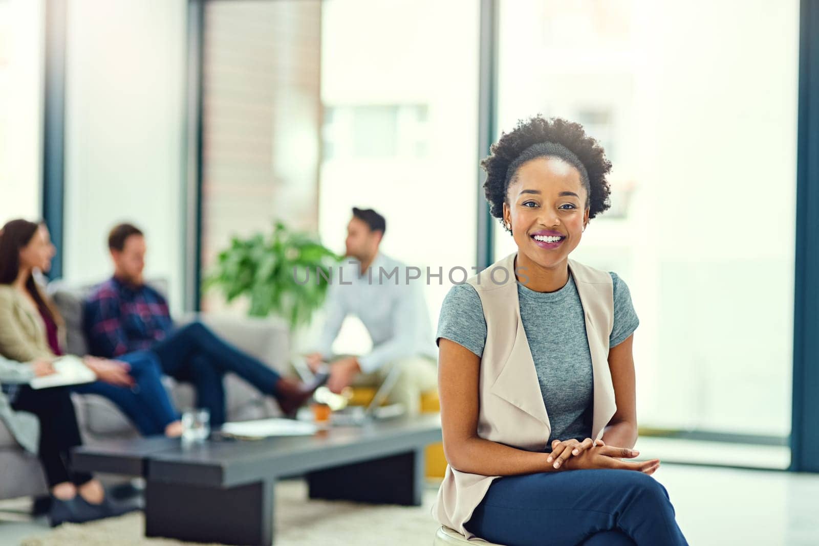 Black woman, portrait and leader in office, employee and confident at startup company or agency. Female person, management pride and mentor smile in workplace, professional and happy for business.