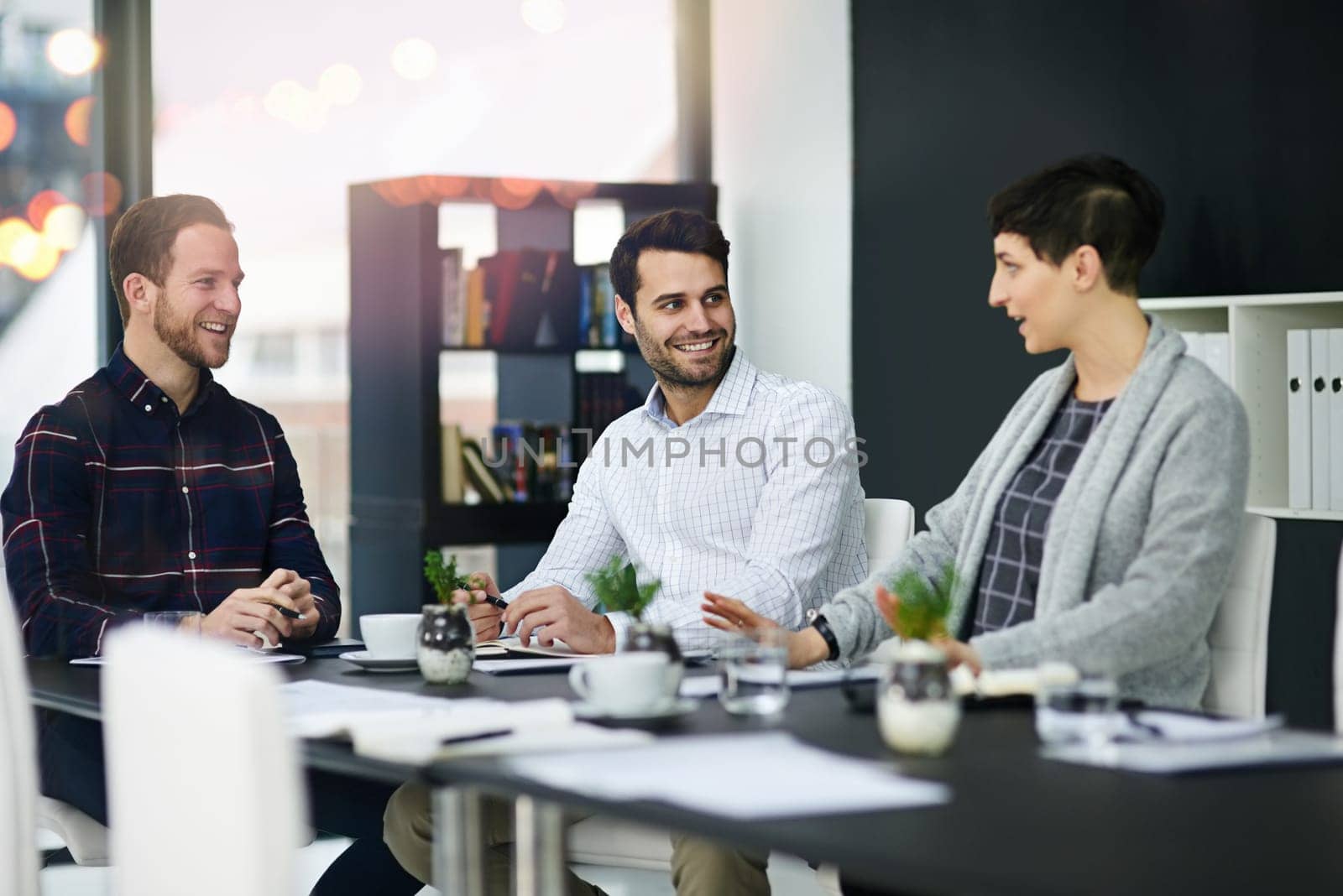 Team work, conversation and meeting with office desk, collaboration and company project. Employee, together and discussion for information, coworking and professional people for brainstorming idea.