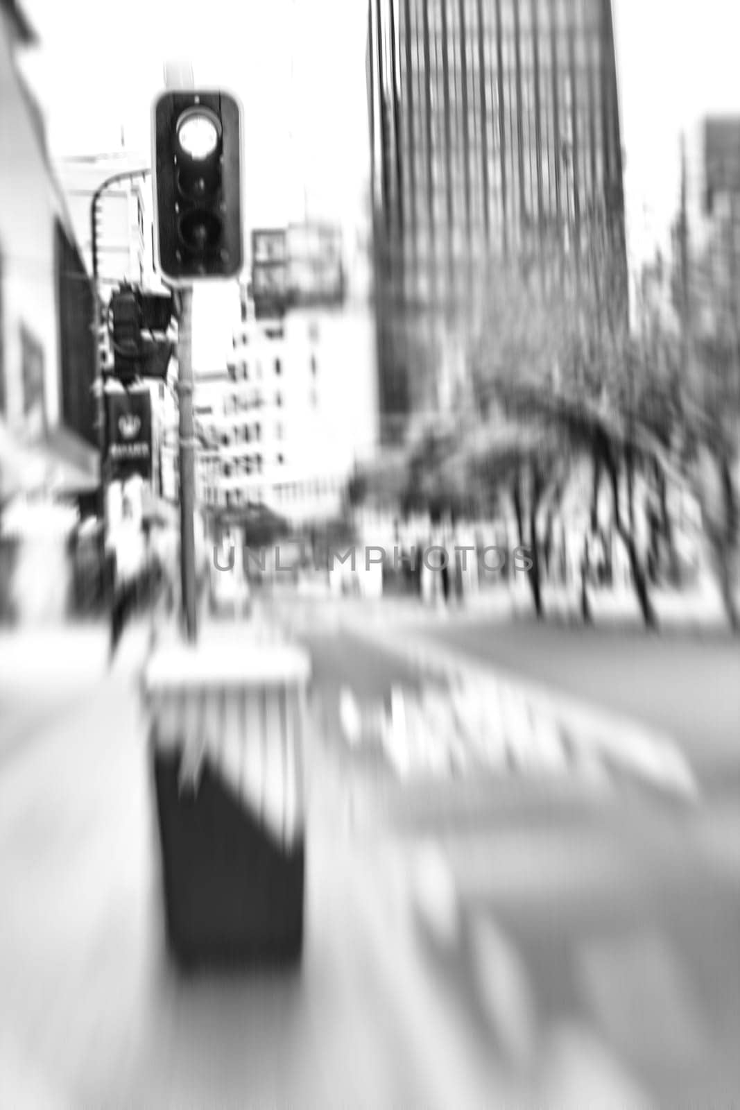 Illustration, city and drawing with sketch, blur and buildings with graphic design, black and white. Abstract, New York and artistic with travel, motion and art deco with skill, outdoor and talent by YuriArcurs