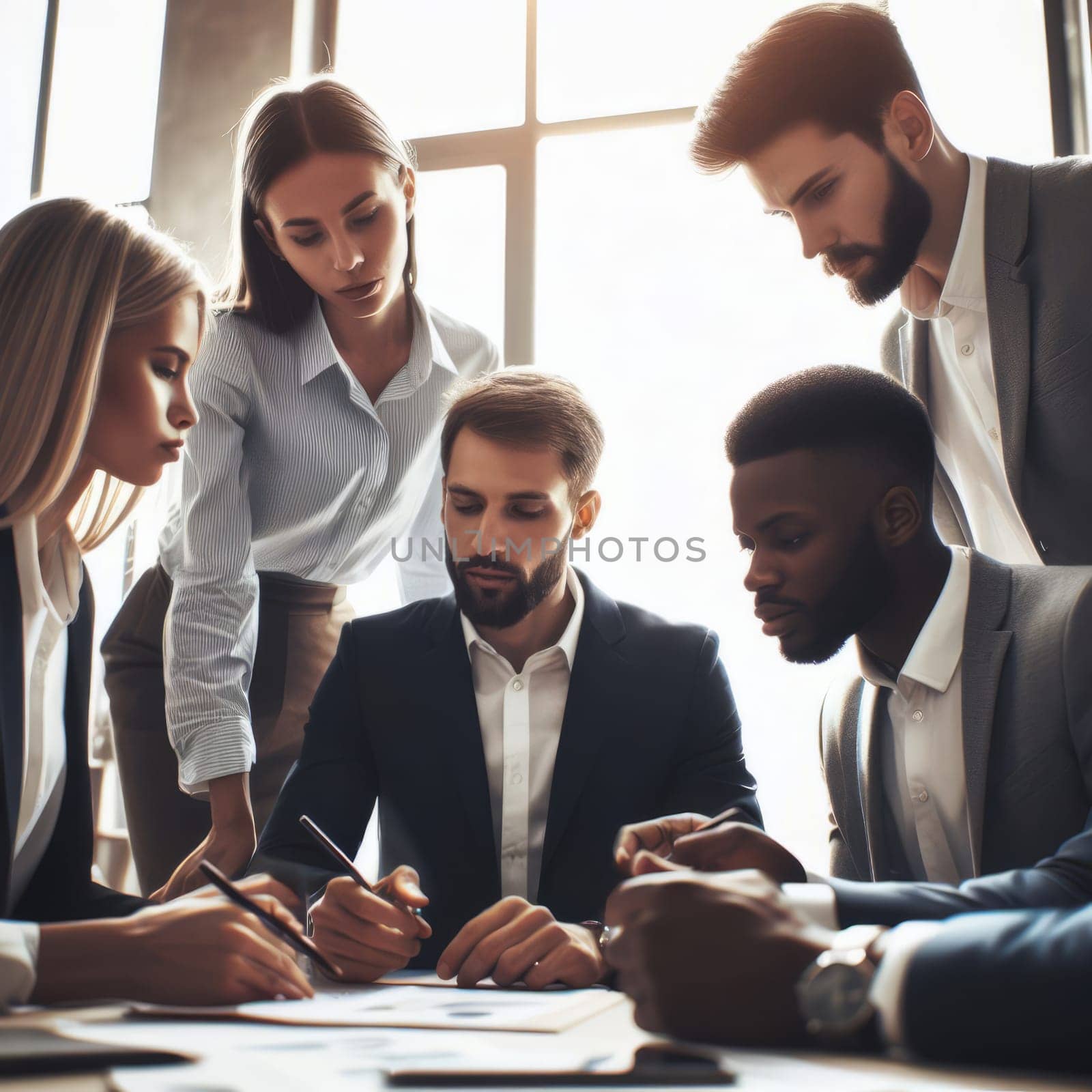 Business people signing a document at a meeting. by sfinks