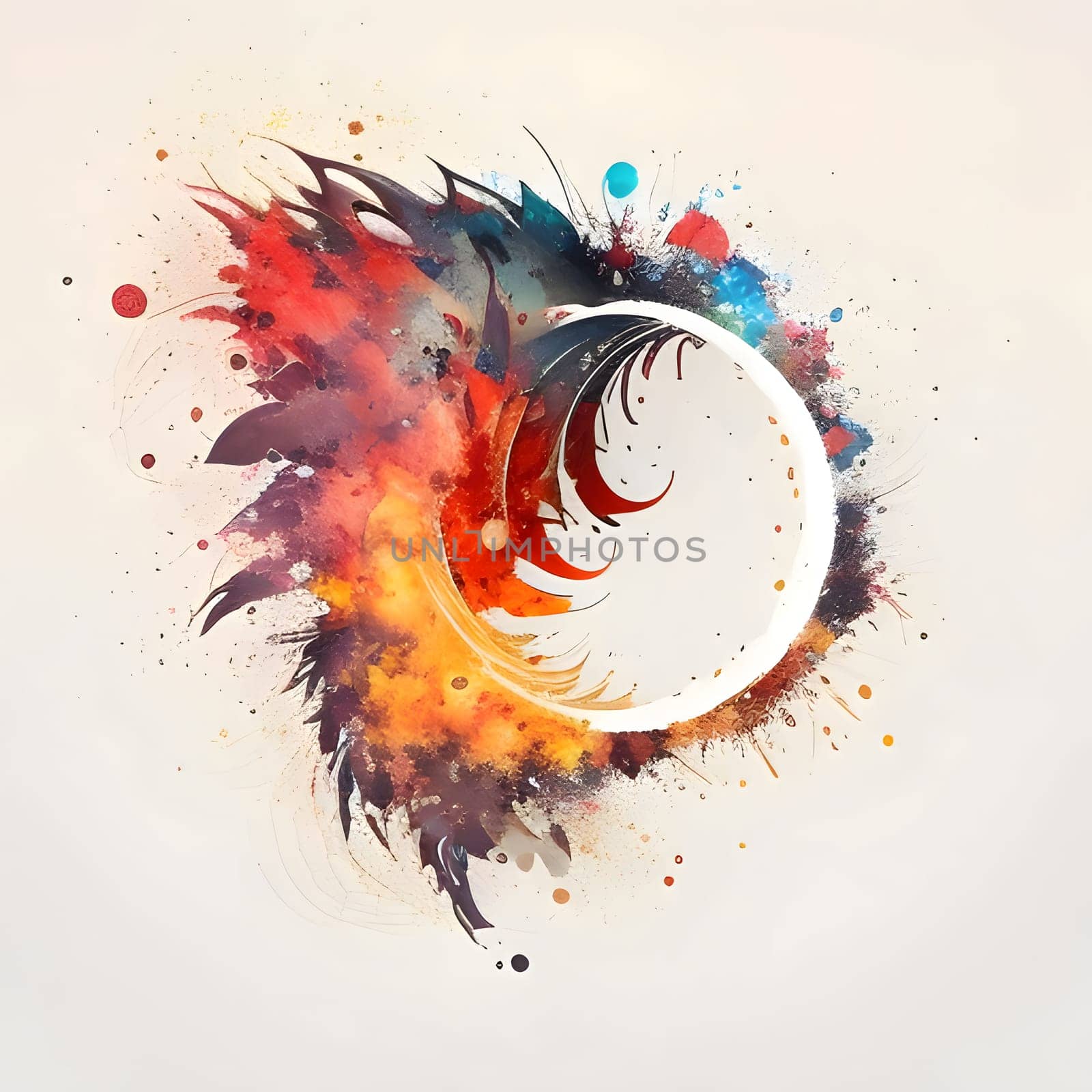 Colorful abstract colors with a blank circle, space for your own content in the middle of a bright background. New Year's fun and festivities. by ThemesS