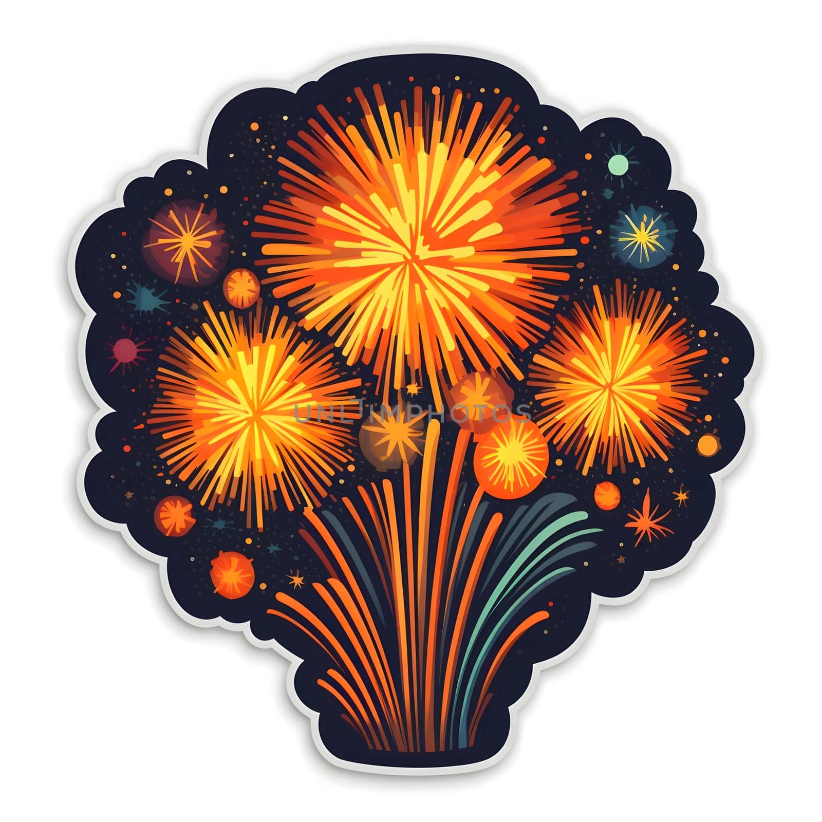 Sticker shots of colorful fireworks. New Year's party and celebrations. by ThemesS