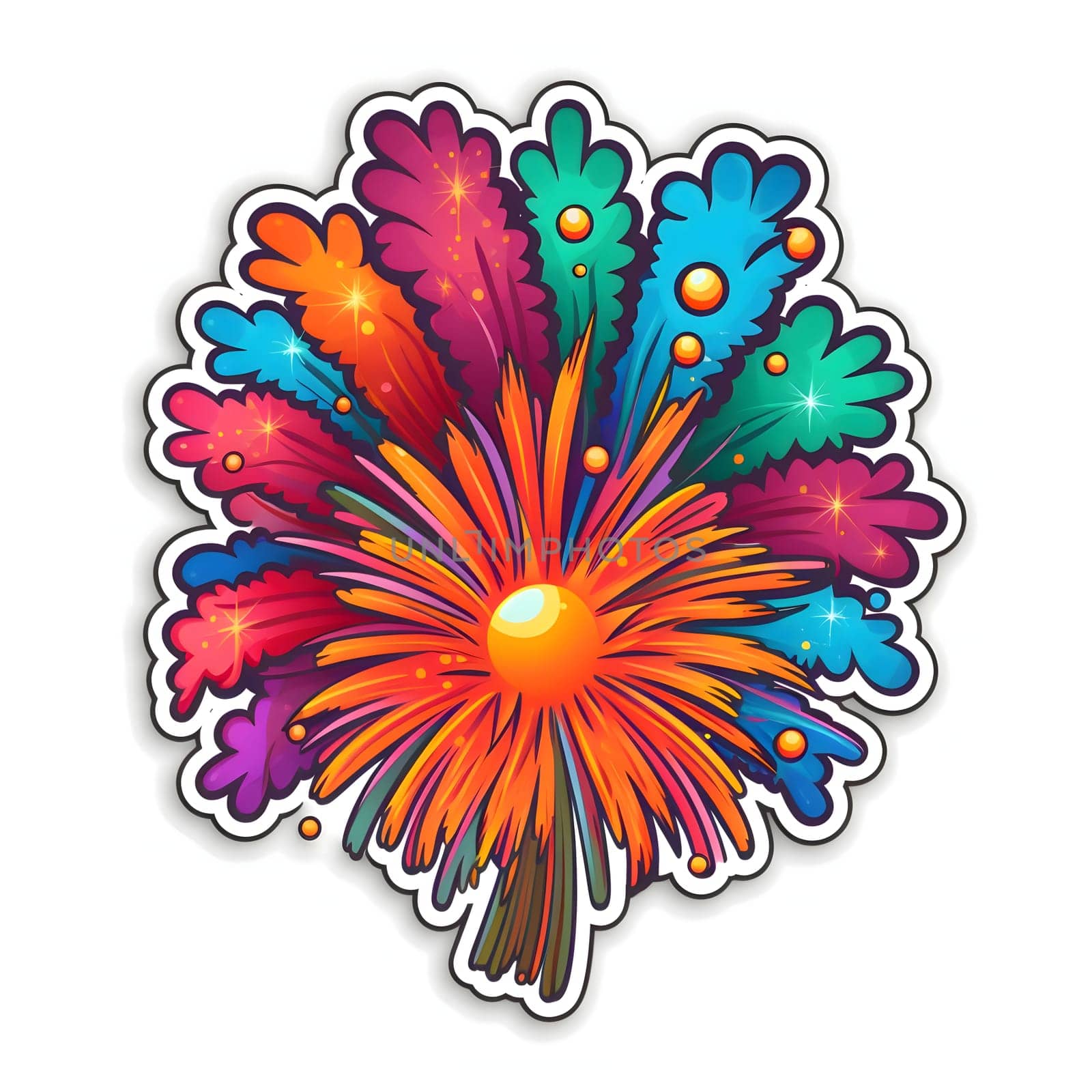 Sticker shots of colorful fireworks. New Year's party and celebrations. by ThemesS