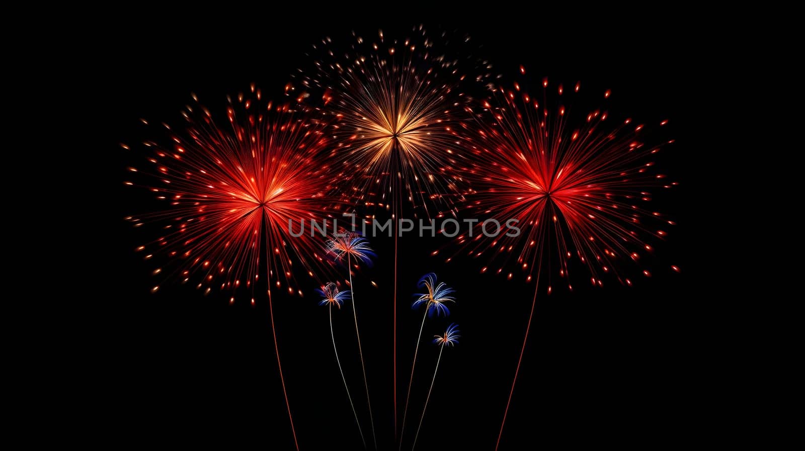 Colorful fireworks, explosion on black background. New Year's fun and festivities. A time of celebration and resolutions.