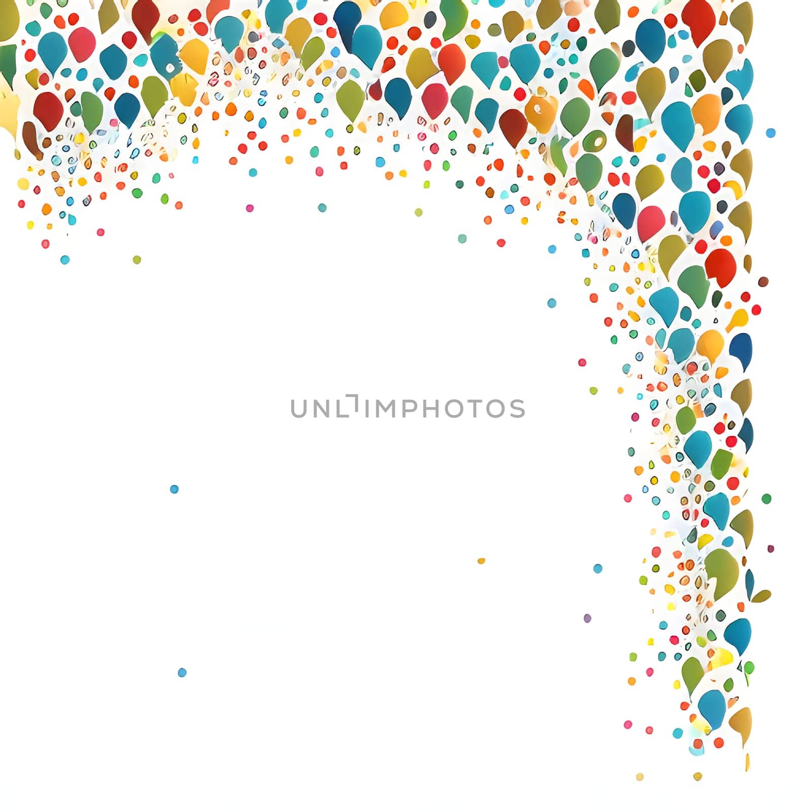 White blank card with space for your own content, around colored confetti. New Year fun and festivities.