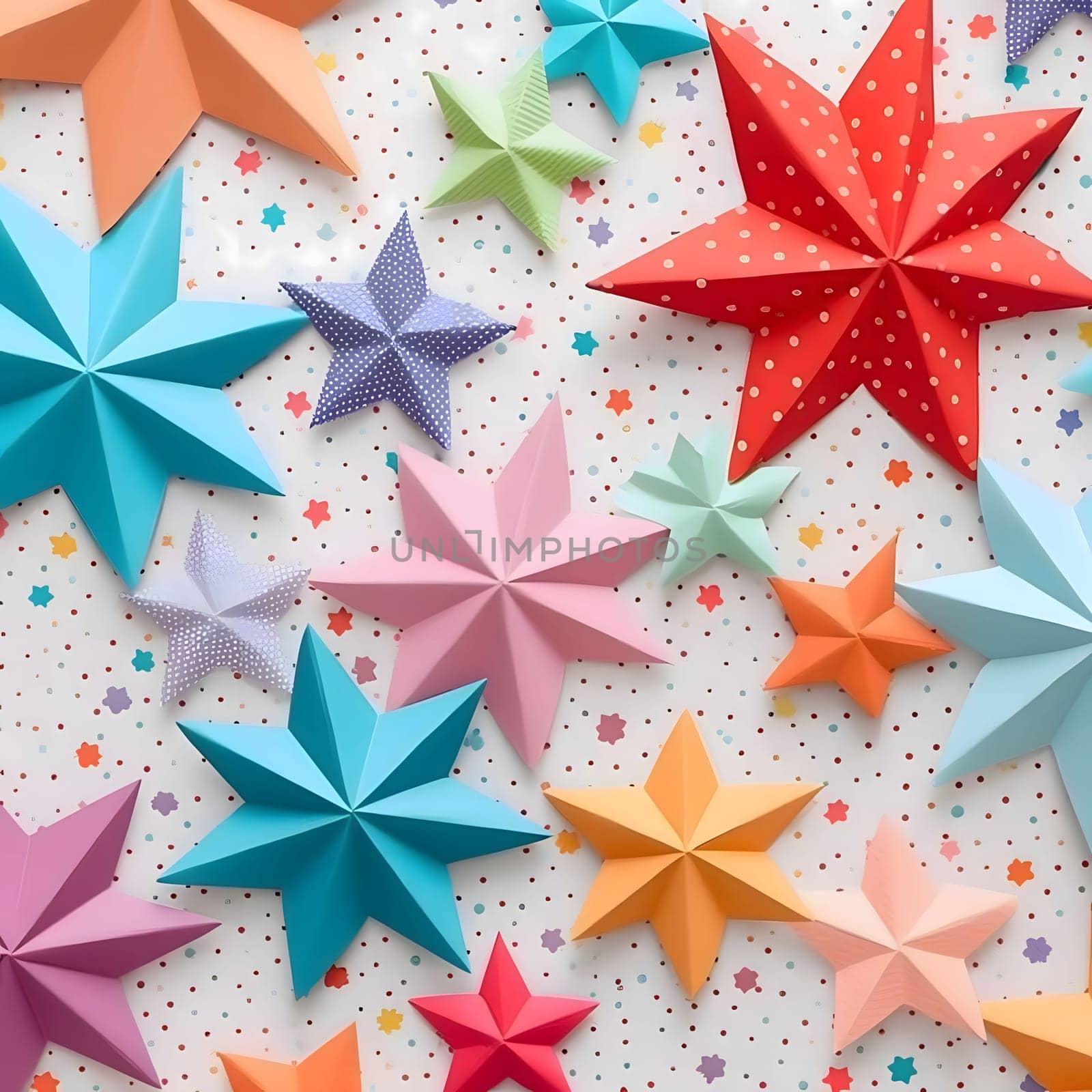 Colorful stars and tiny confetti on a white background. New Year's party and celebrations. A time of celebration and resolutions.