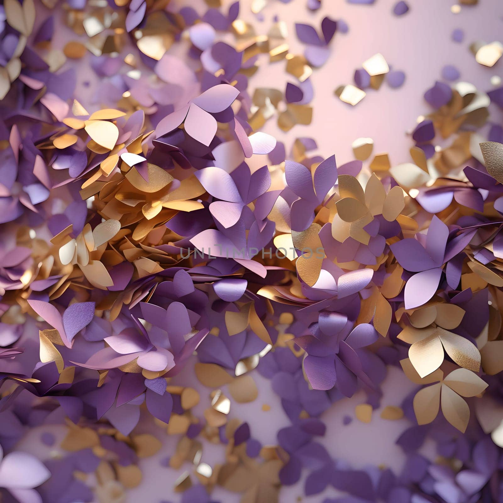 Elegant and modern. Gold and purple confetti as abstract background, wallpaper, banner, texture design with pattern - vector.