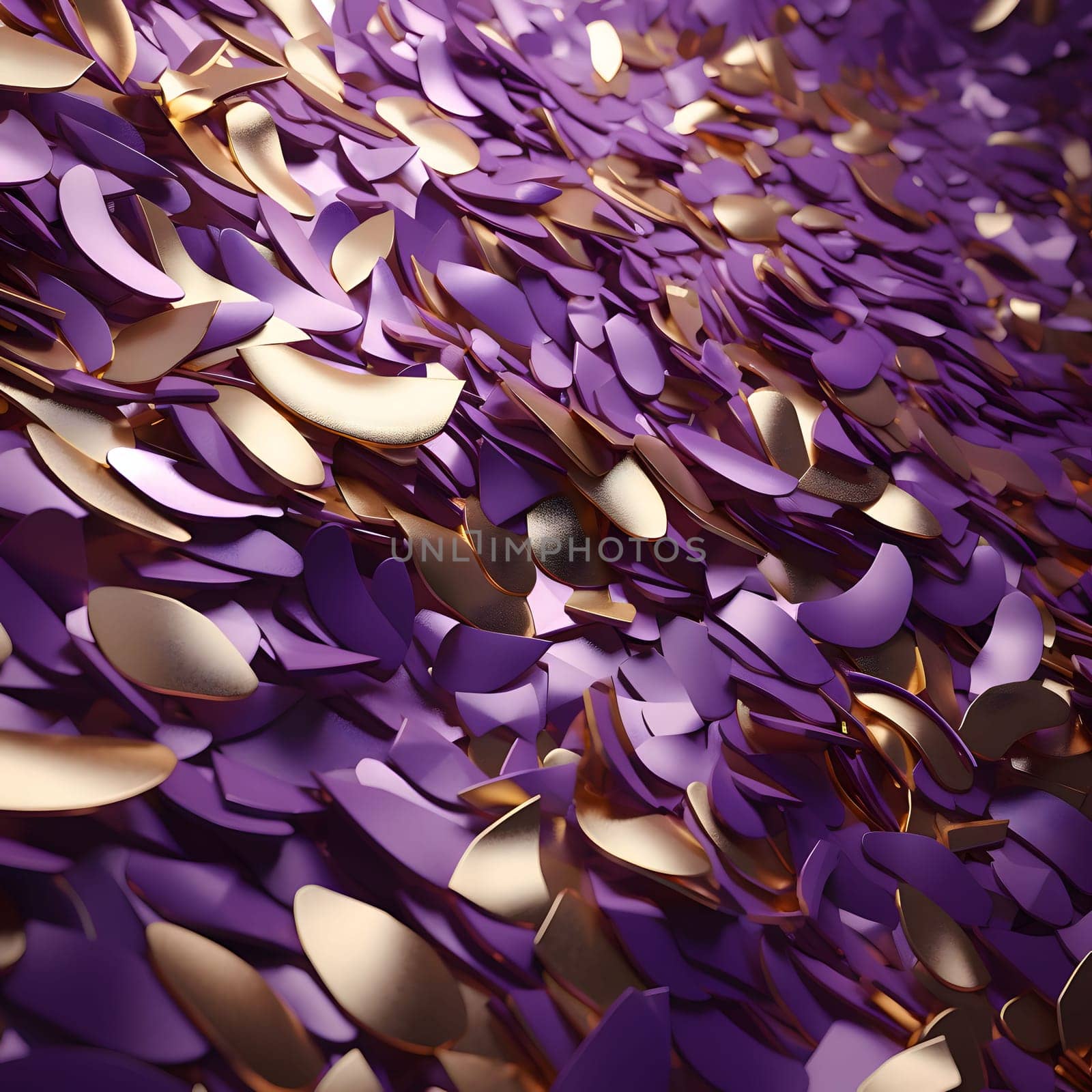 Elegant and modern. Gold and purple confetti as abstract background, wallpaper, banner, texture design with pattern - vector.