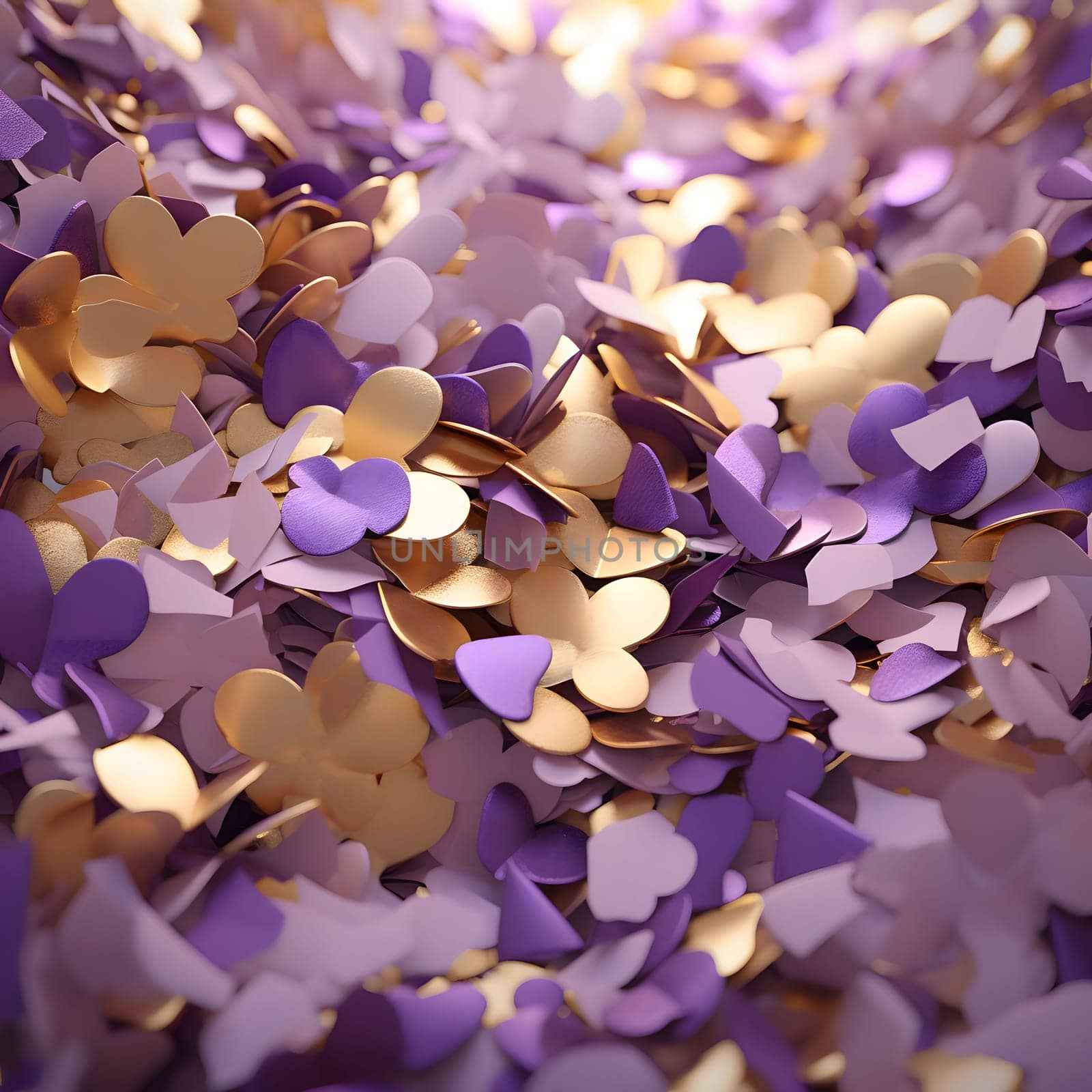 Elegant and modern. Gold and purple confetti as abstract background, wallpaper, banner, texture design with pattern - vector.