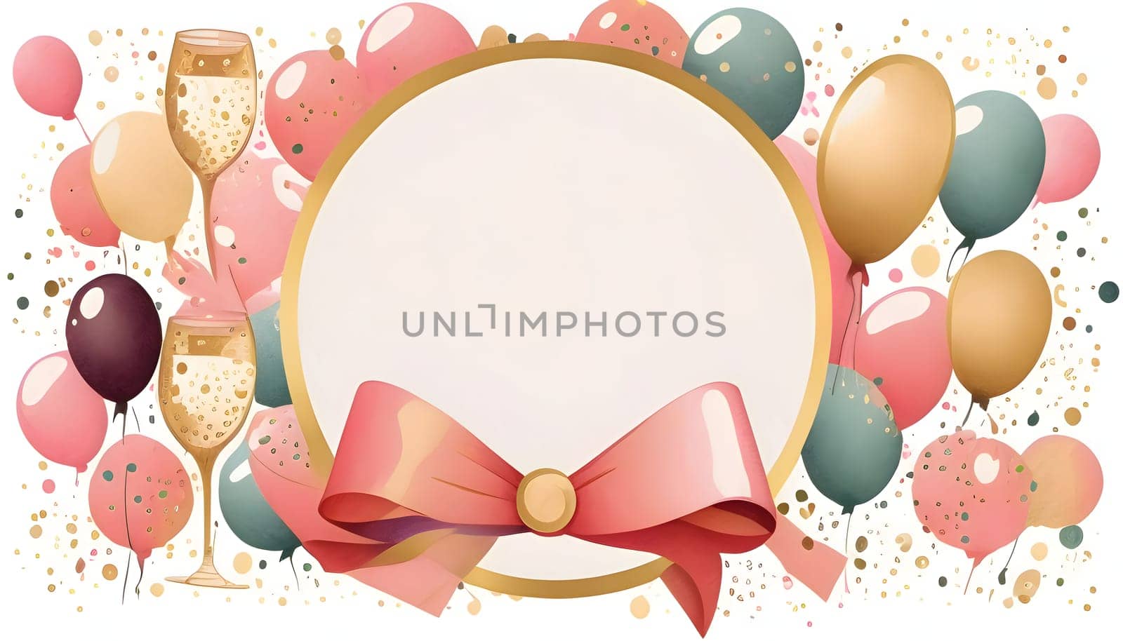Christmas frame around balloons and confetti bright background. New Year's party and celebrations. A time of celebration and resolutions.