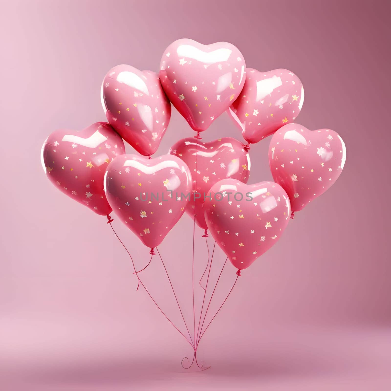 Pink heart-shaped balloons and confetti on a light background, space for your own content. Banner. New Year's party and celebrations. A time of celebration and resolutions.