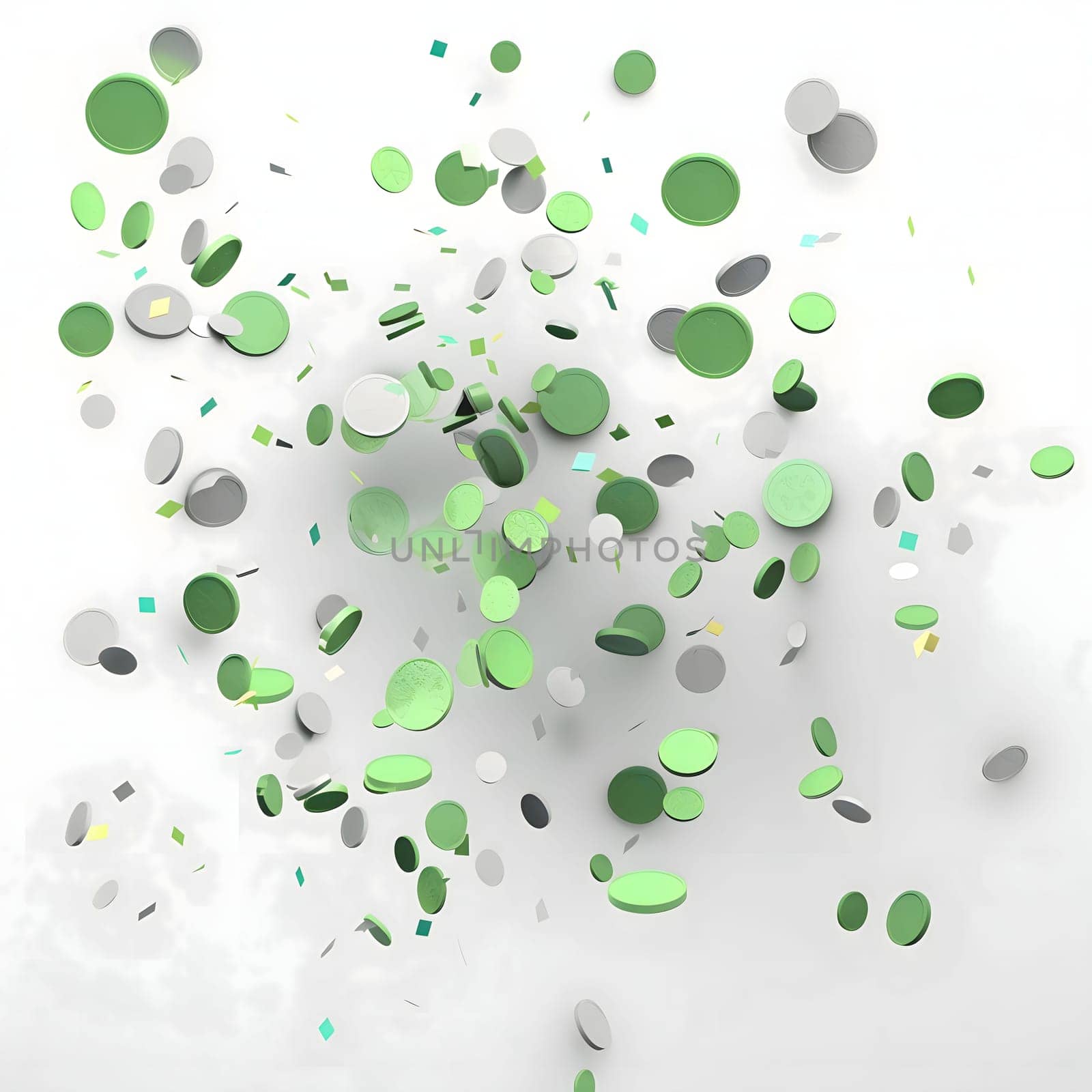 White green confetti on a bright background. New Year's party and celebrations. A time of celebration and resolutions.