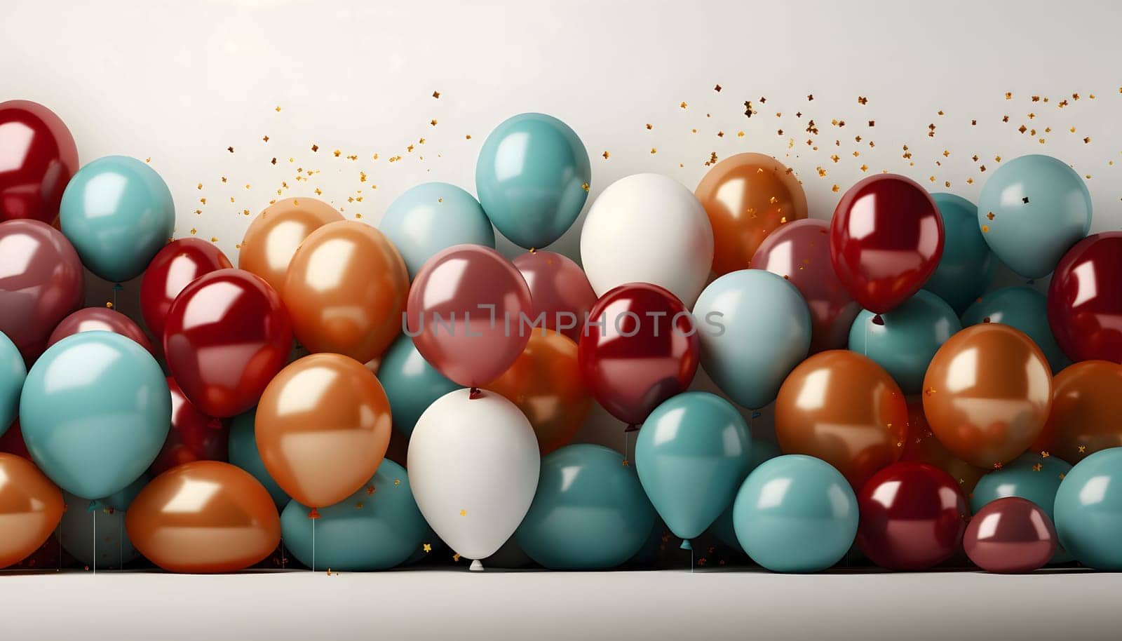 Colorful balloons on a light background with confetti.New Year's Eve white background, banner with space for your own content. Blank space for the inscription.