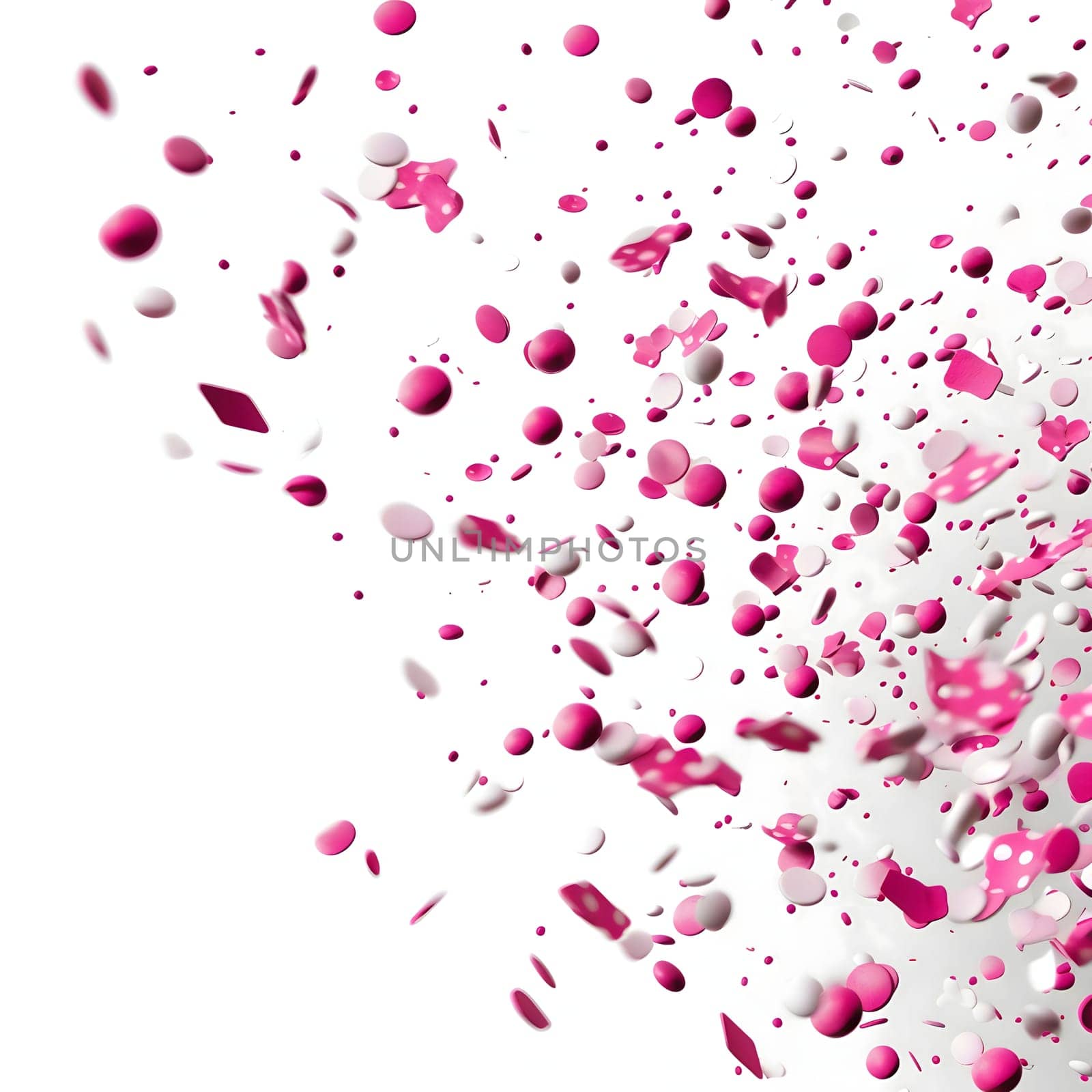 White and pink confetti on white isolated background. New Year's fun and festivities. A time of celebration and resolutions.