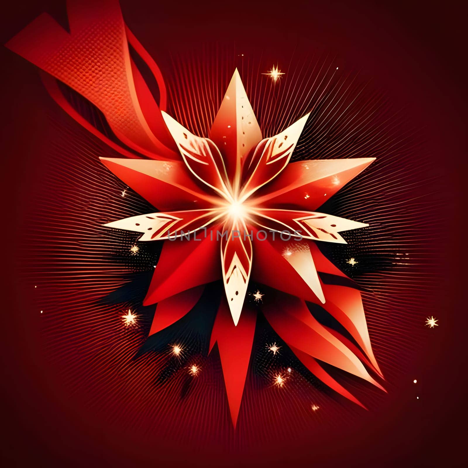 Red star, abstract. The Christmas star as a symbol of the birth of the savior. A Time of Joy and Celebration.
