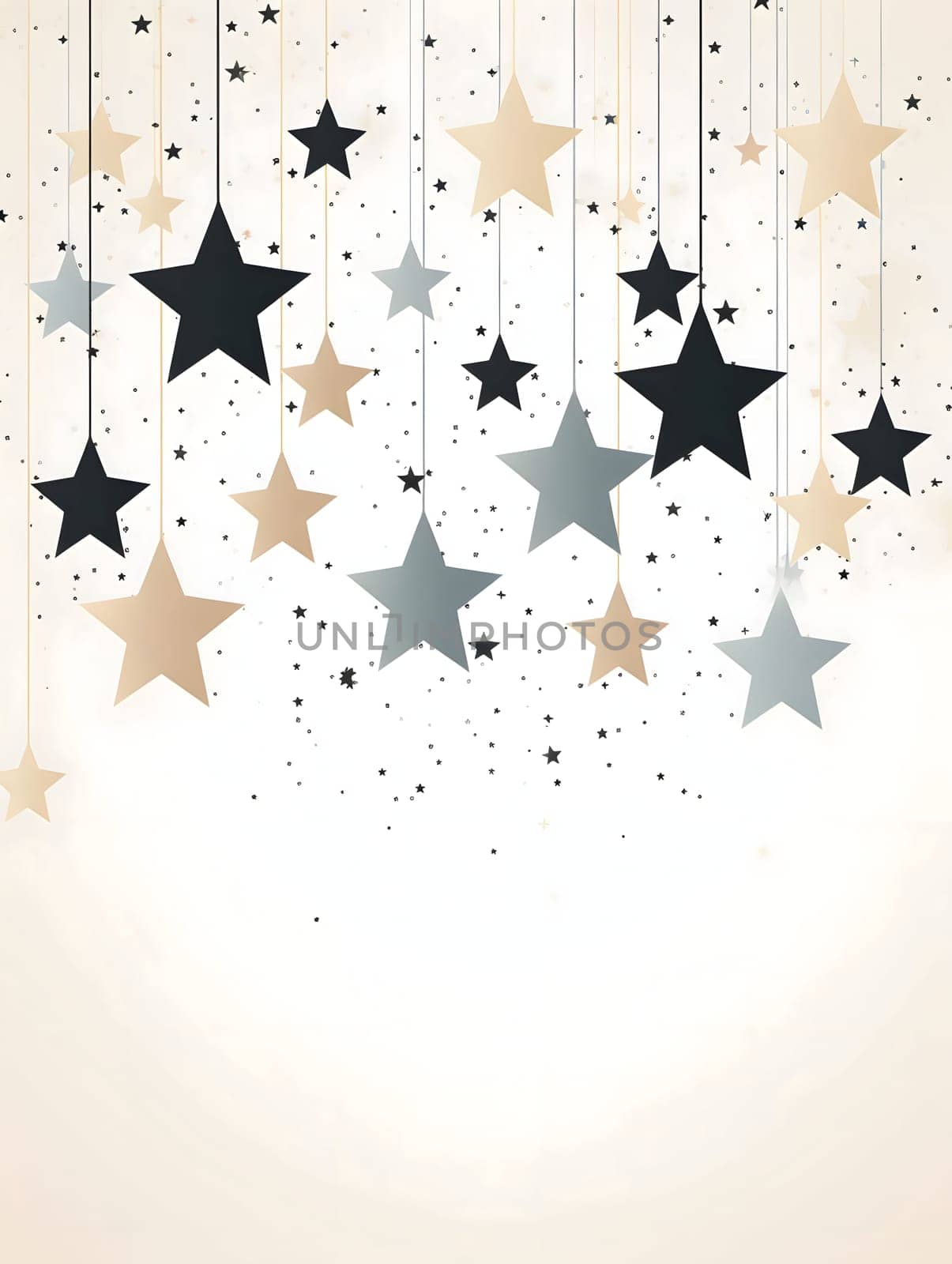 Colorful stars on strings at the top.Christmas banner with space for your own content. Light color background. by ThemesS