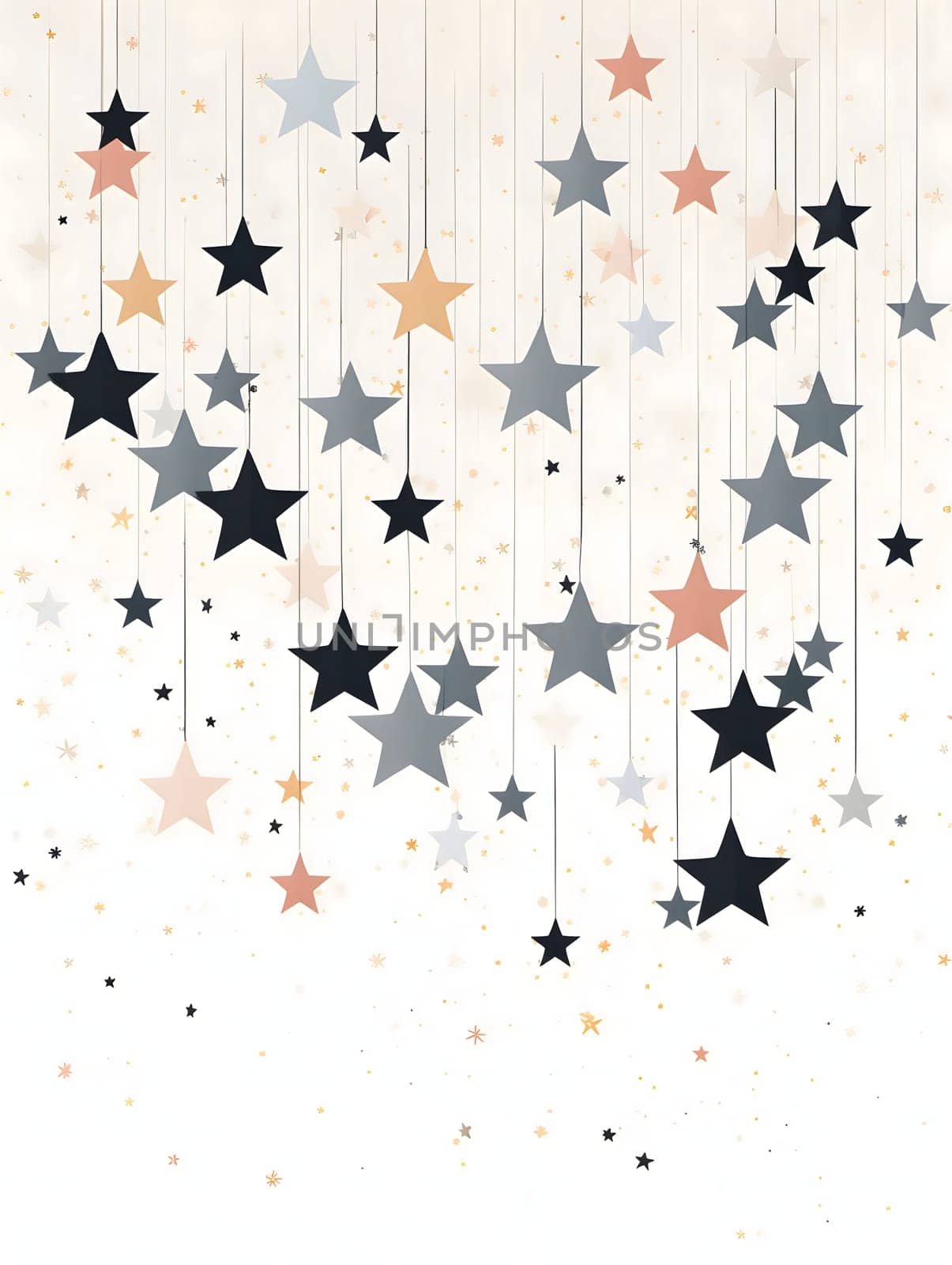 Colorful stars on strings at the top.Christmas banner with space for your own content. Light color background. by ThemesS