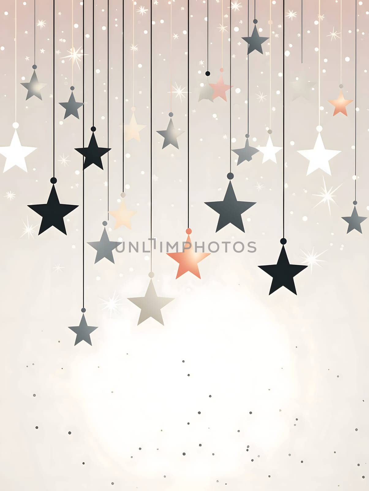 Colorful stars on strings at the top.Christmas banner with space for your own content. Light color background. Blank field for your inscription.