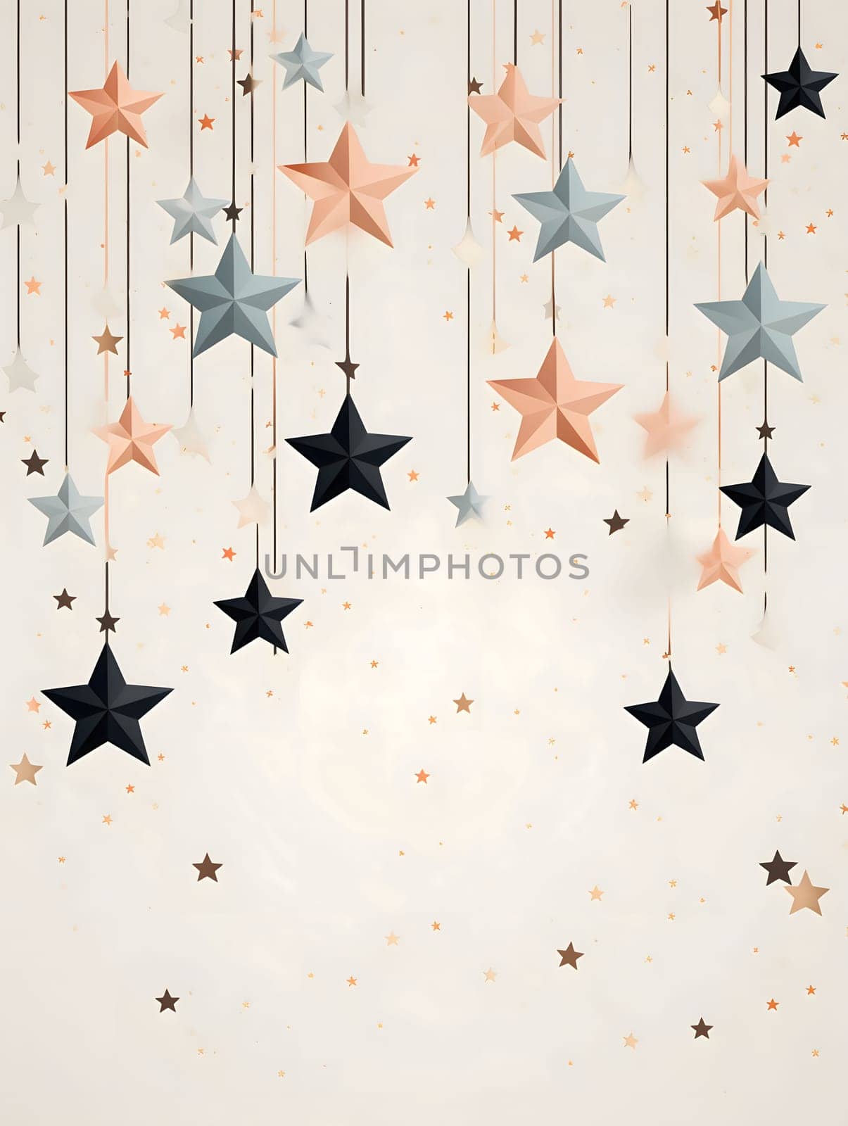 Colorful stars on strings at the top.Christmas banner with space for your own content. Light color background. by ThemesS