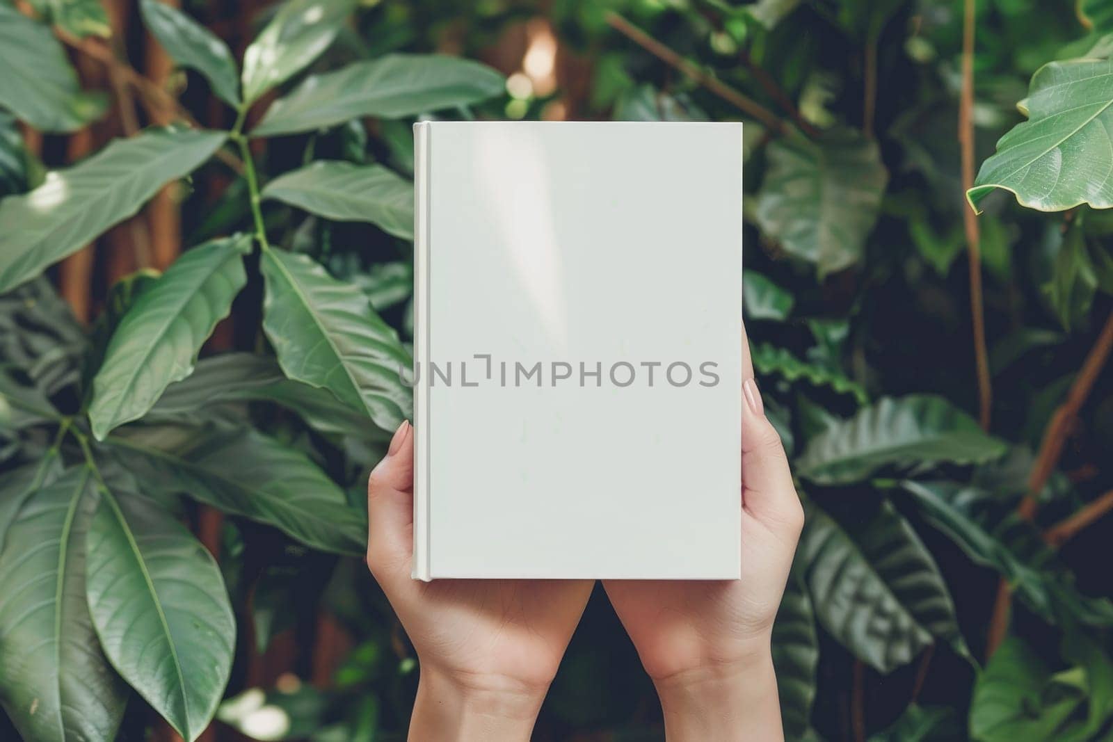 Hand holding white blank book mockup, isolated