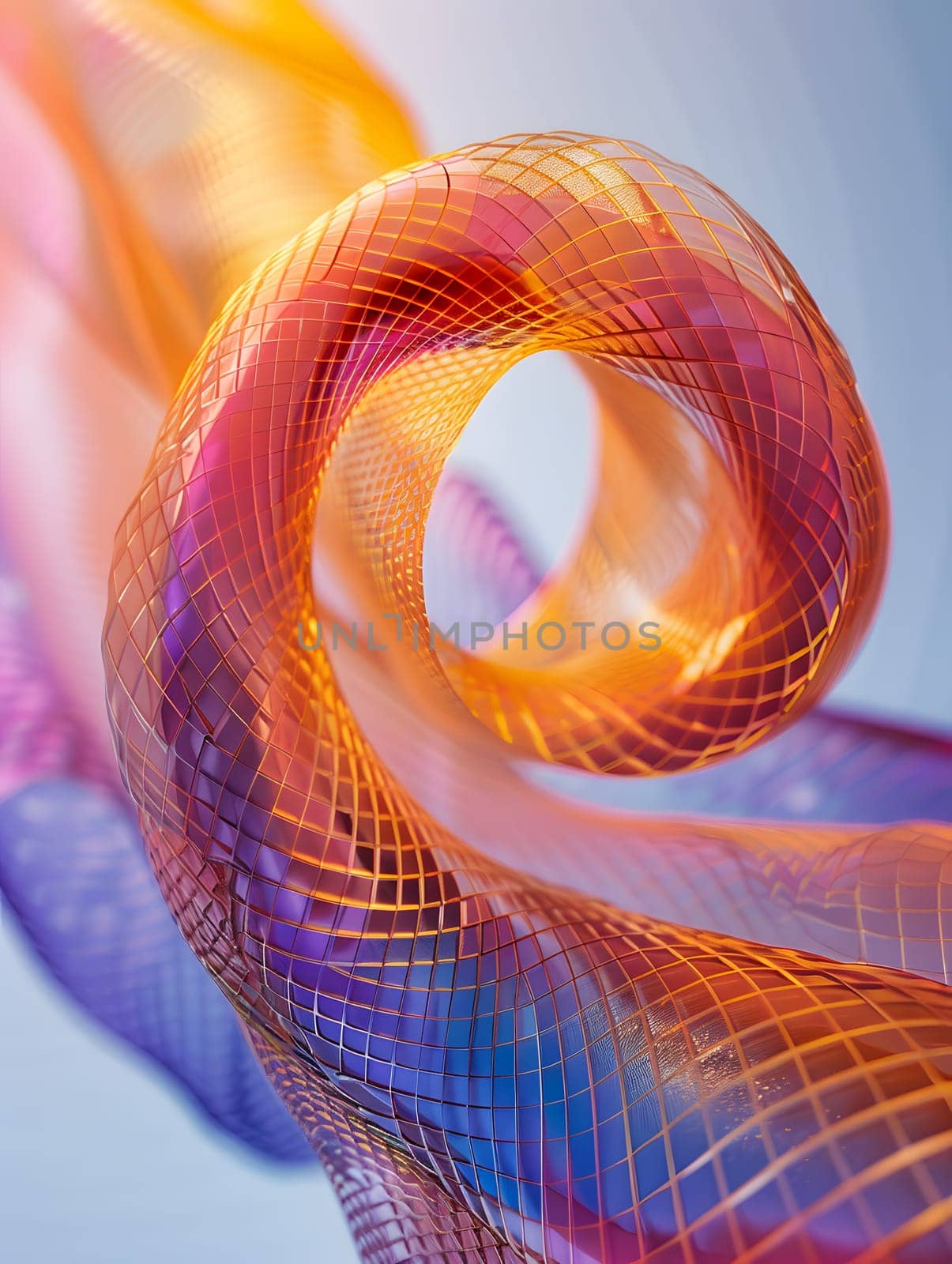 A closeup of a vibrant swirl of magenta and electric blue on a blue background, resembling a flower petal or liquid plant material in macro photography