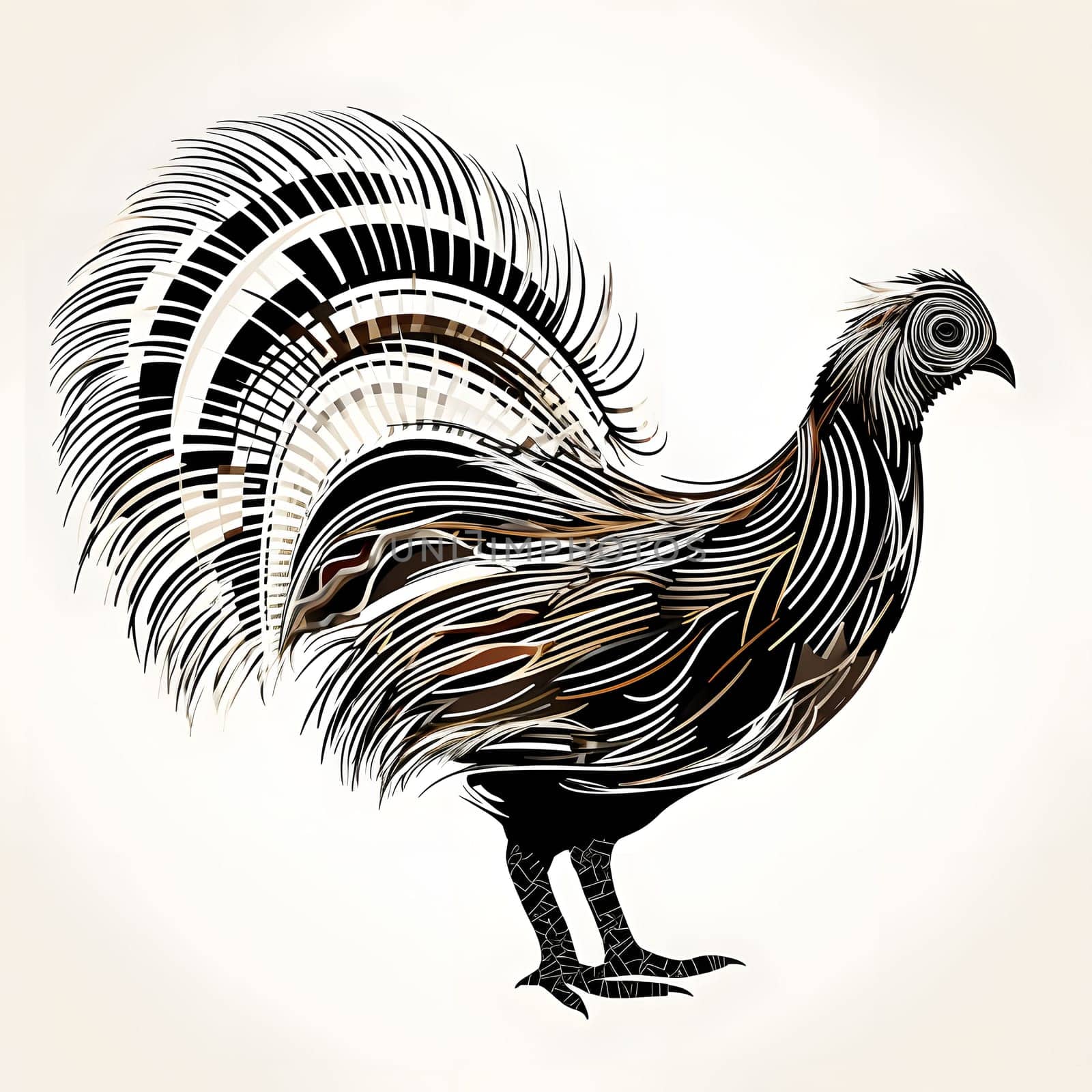 Black and white caricature turkey rooster. Turkey as the main dish of thanksgiving for the harvest, picture on a white isolated background. by ThemesS