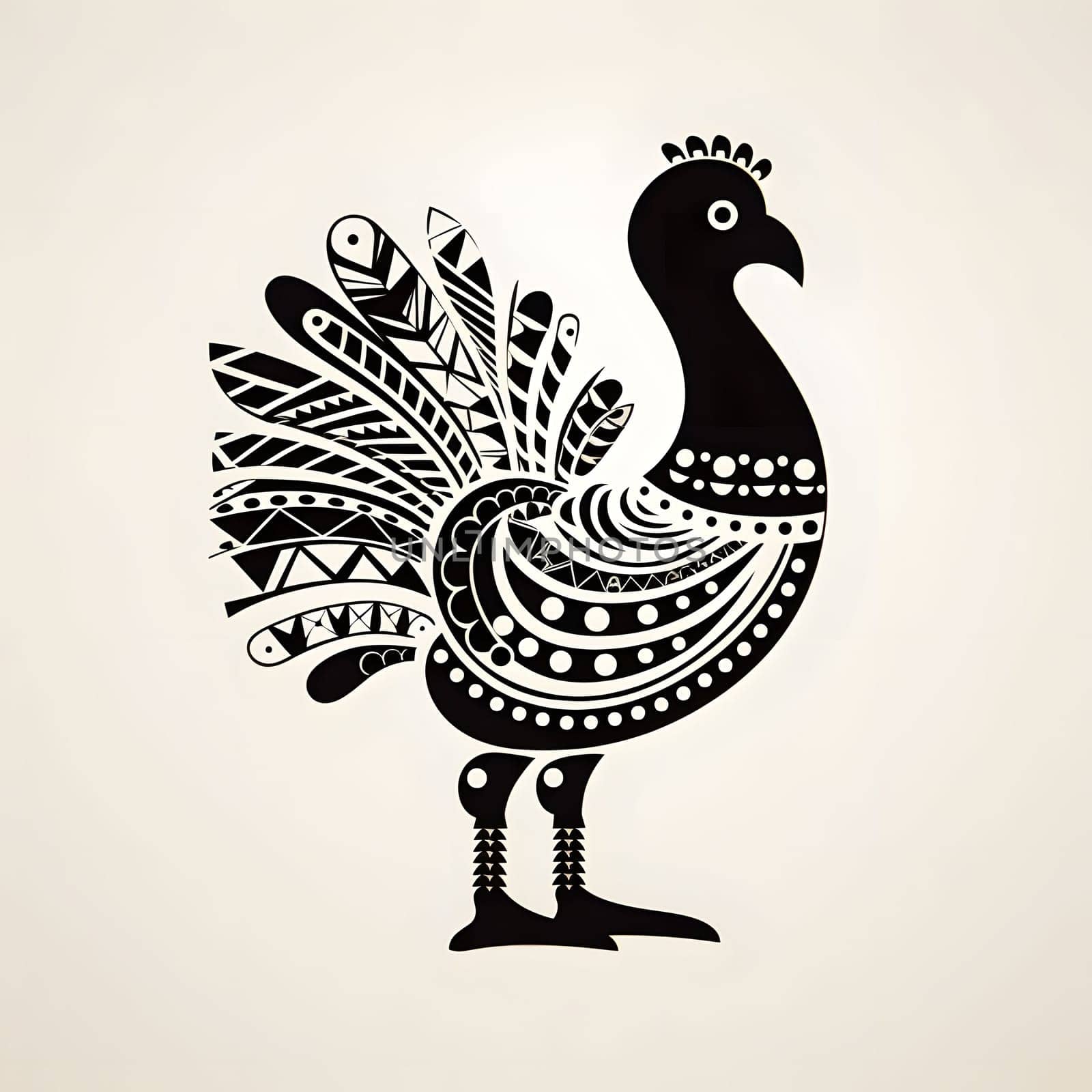 Logo composition, patterned silhouette of a turkey on a solid background. Turkey as the main dish of thanksgiving for the harvest. An atmosphere of joy and celebration.