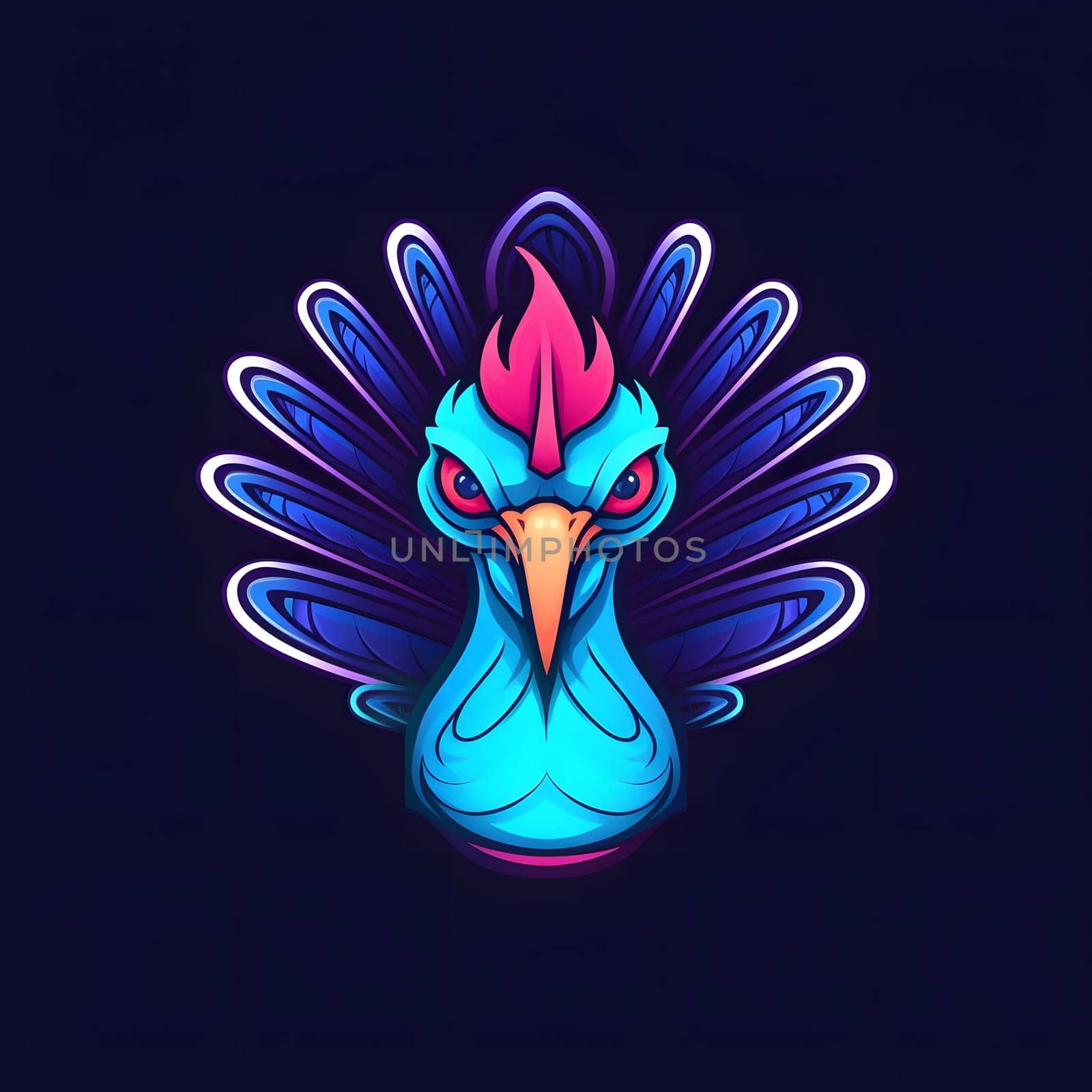 Logo showing frontal view of turkey in indigo crystal blue. Turkey as the main dish of thanksgiving for the harvest. by ThemesS