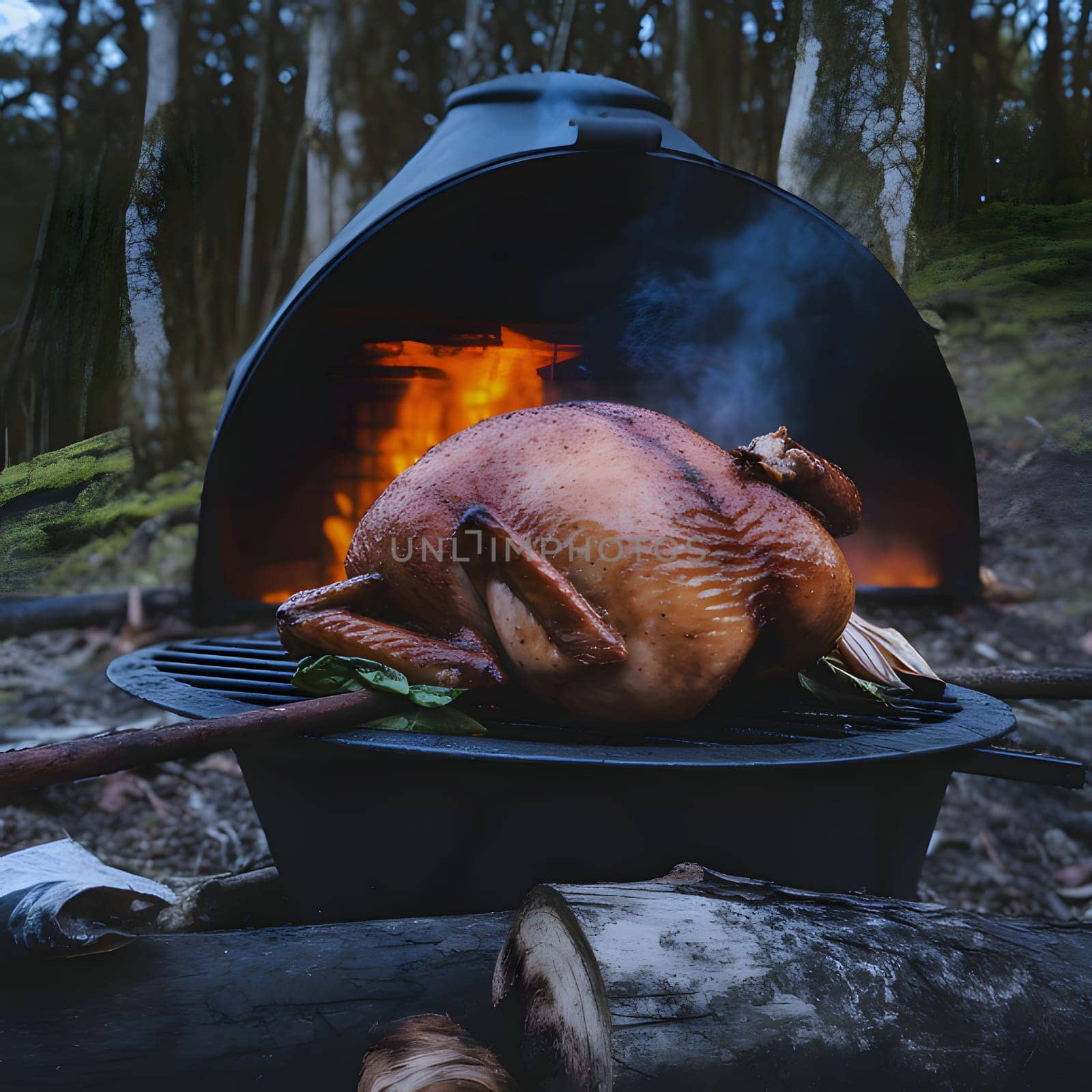 Grilled, roasted outdoor woodland turkey. Turkey as the main dish of thanksgiving for the harvest. by ThemesS