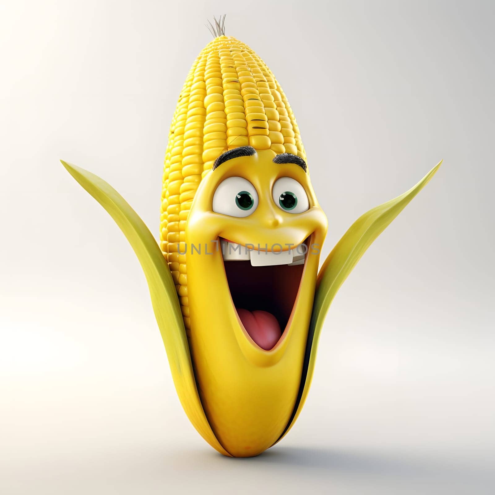 Illustration of corn cob with big smile and eyes on bright background. Corn as a dish of thanksgiving for the harvest. by ThemesS