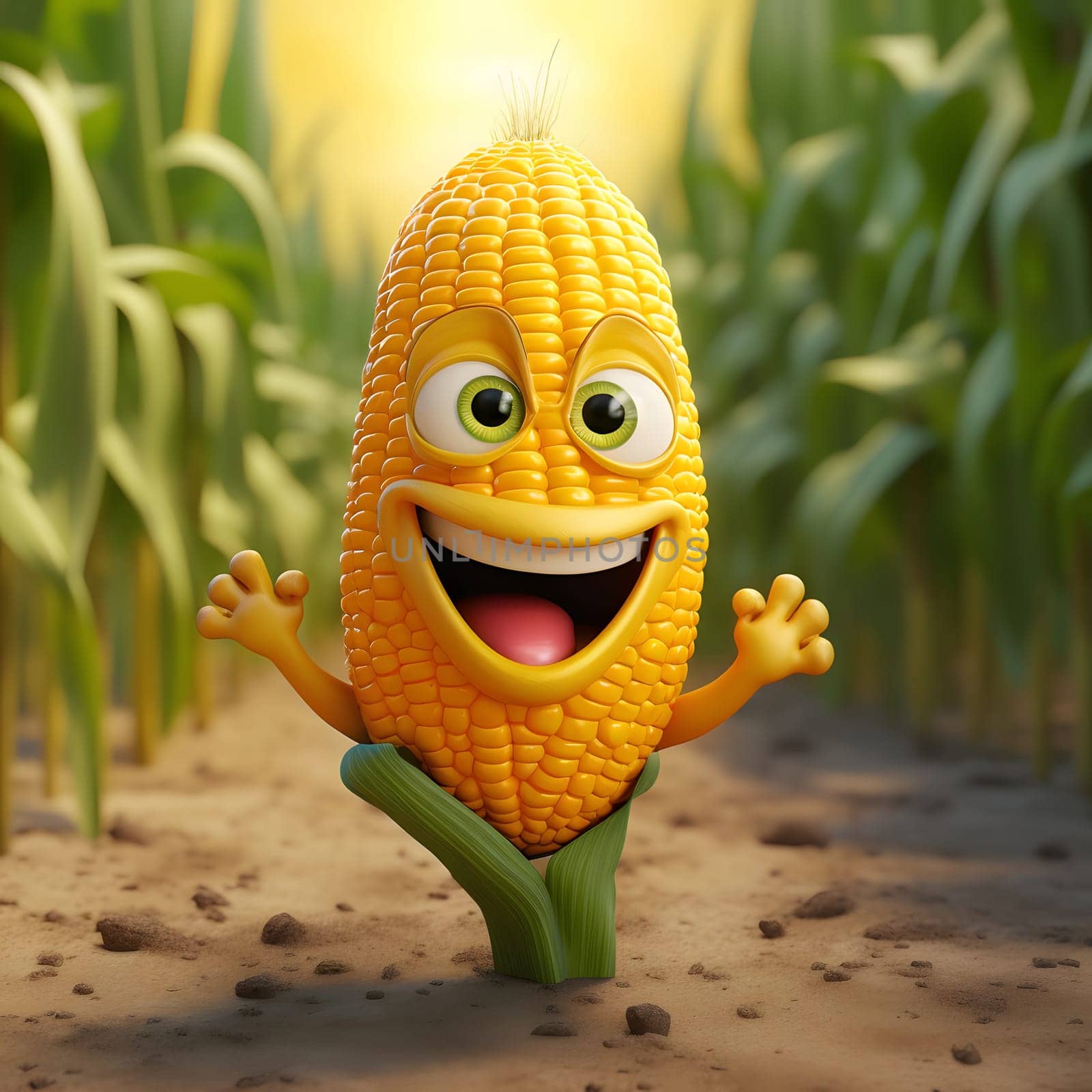 Happy smiling toy corn cob. Corn as a dish of thanksgiving for the harvest. by ThemesS
