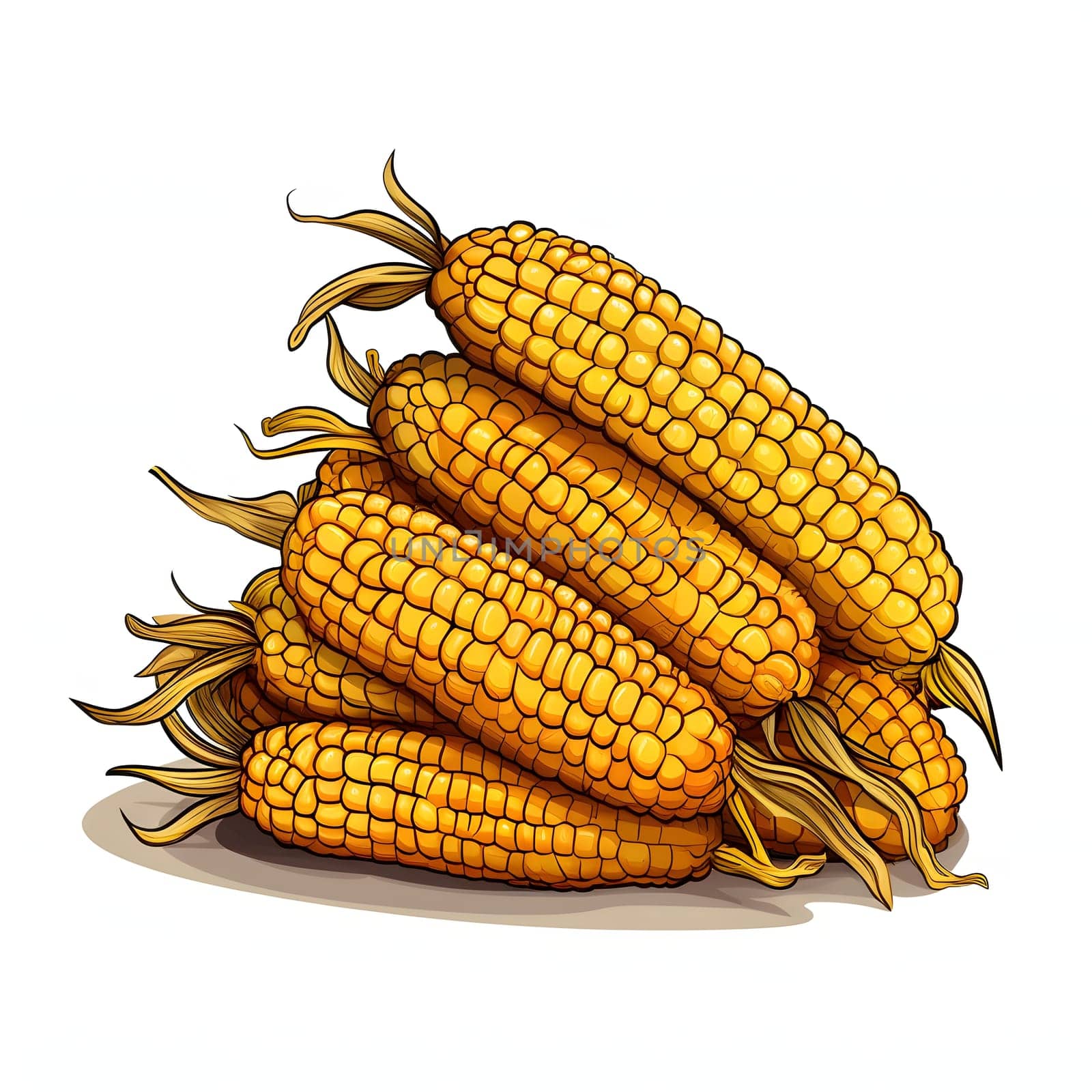 Illustrations of yellow corn cobs. Corn as a dish of thanksgiving for the harvest, picture on a white isolated background. by ThemesS