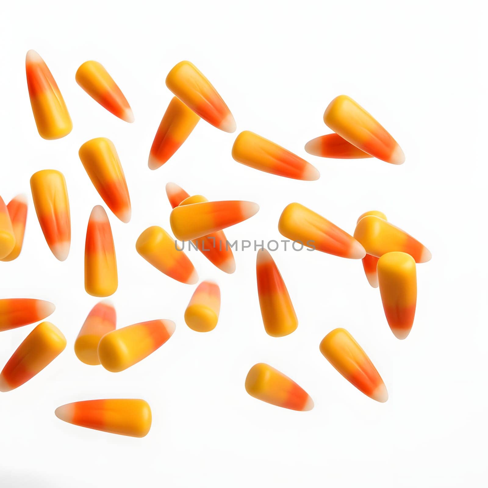 Yellow orange and white seeds, corn kernels. Corn as a dish of thanksgiving for the harvest, picture on a white isolated background. An atmosphere of joy and celebration.